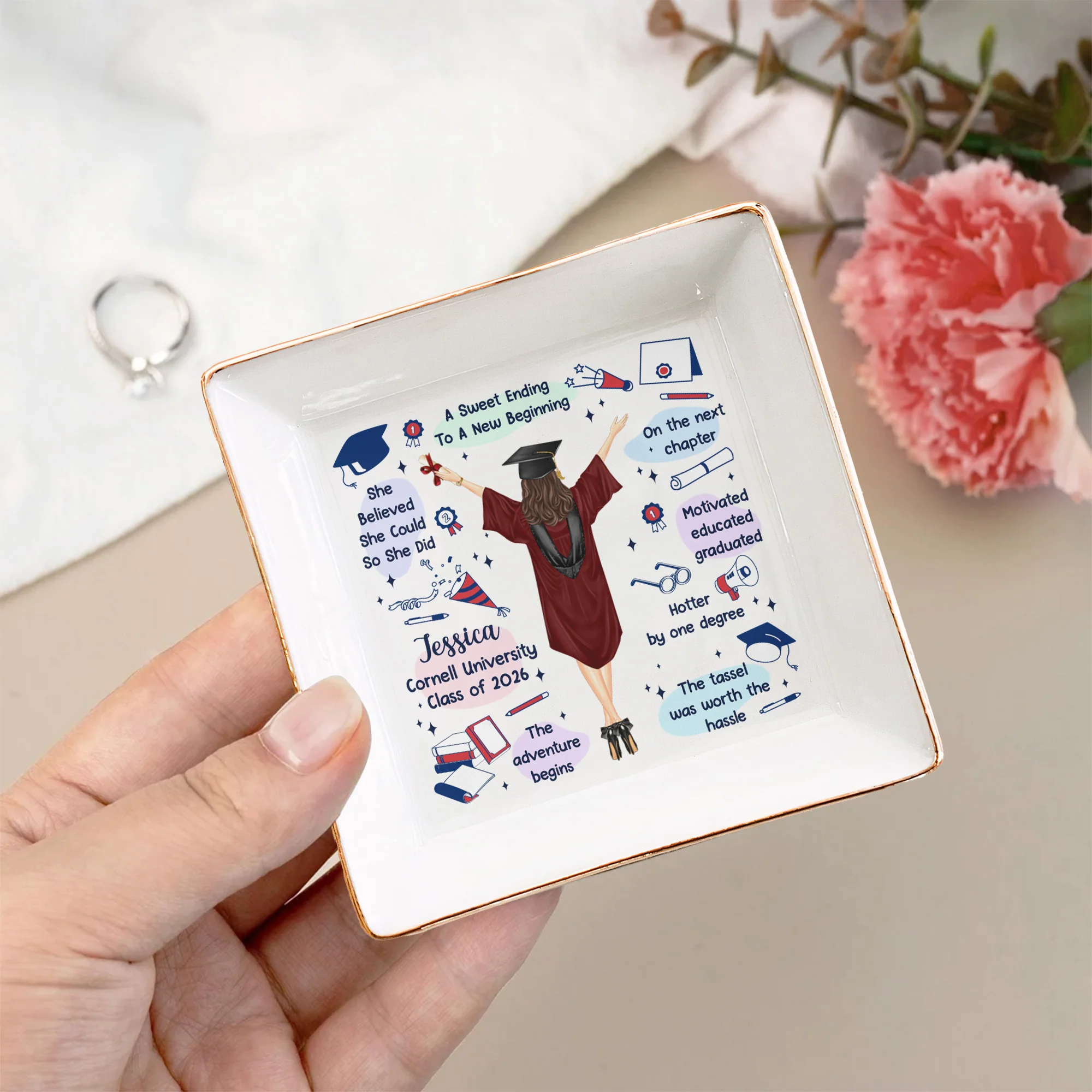 Graduation Gift The Tassel Was Worth The Hassle - Personalized Jewelry Dish - Image 3