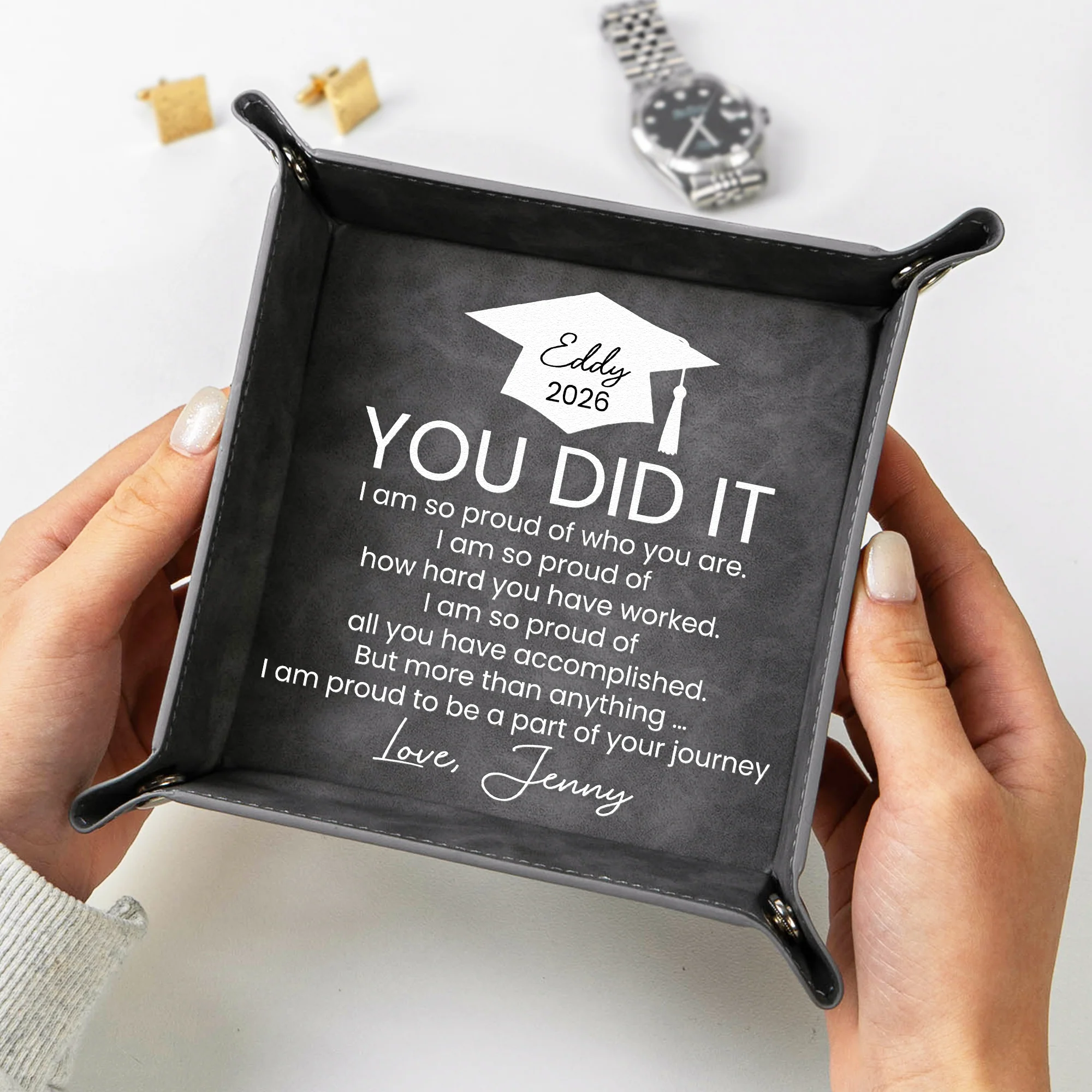 Graduation Gifts Message For Graduated Son - Personalized Valet Tray - Image 3