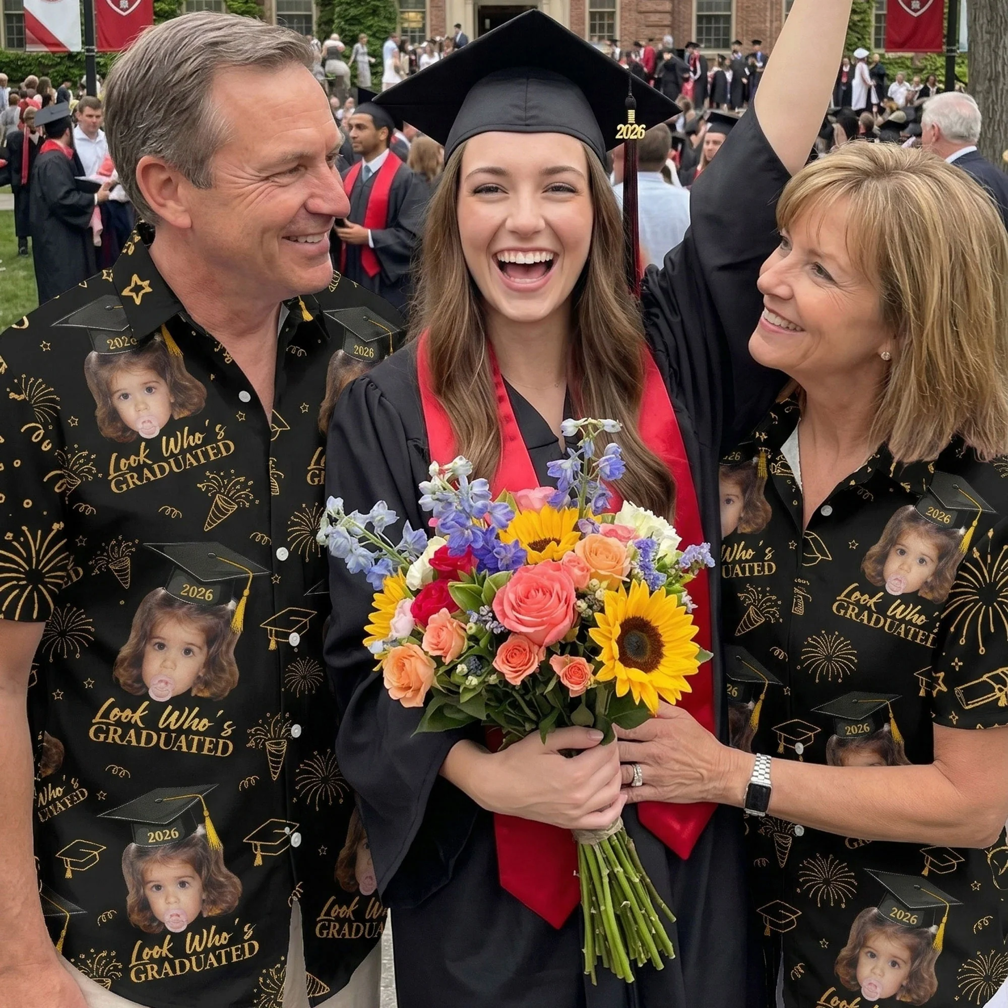 Graduation Matching Shirt With Childhood Photo - Vintage Childhood Themed - Personalized Hawaiian Shirt - Image 2