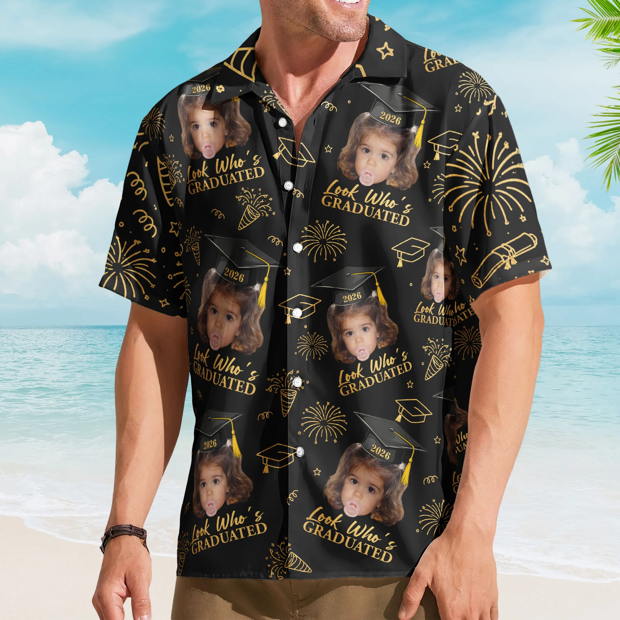 Graduation Matching Shirt With Childhood Photo - Vintage Childhood Themed - Personalized Hawaiian Shirt - Image 4