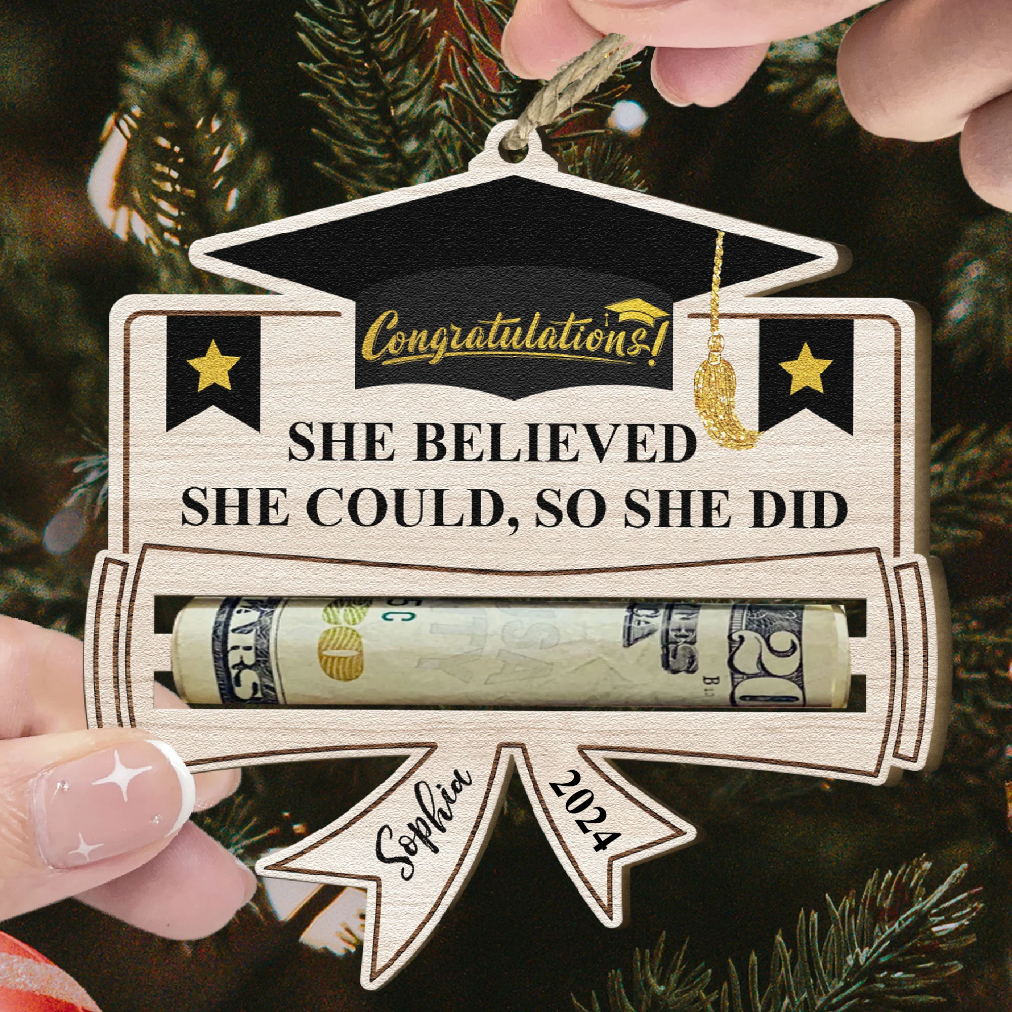 Graduation Money Holder - Personalized Wooden Ornament - Image 2