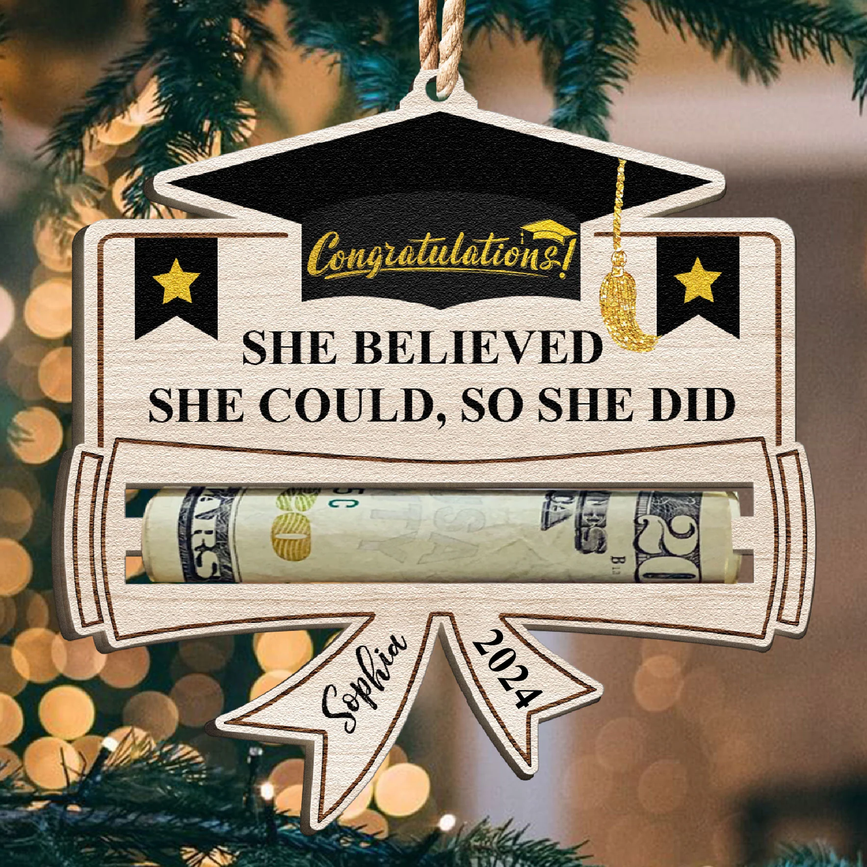 Graduation Money Holder - Personalized Wooden Ornament - Image 3