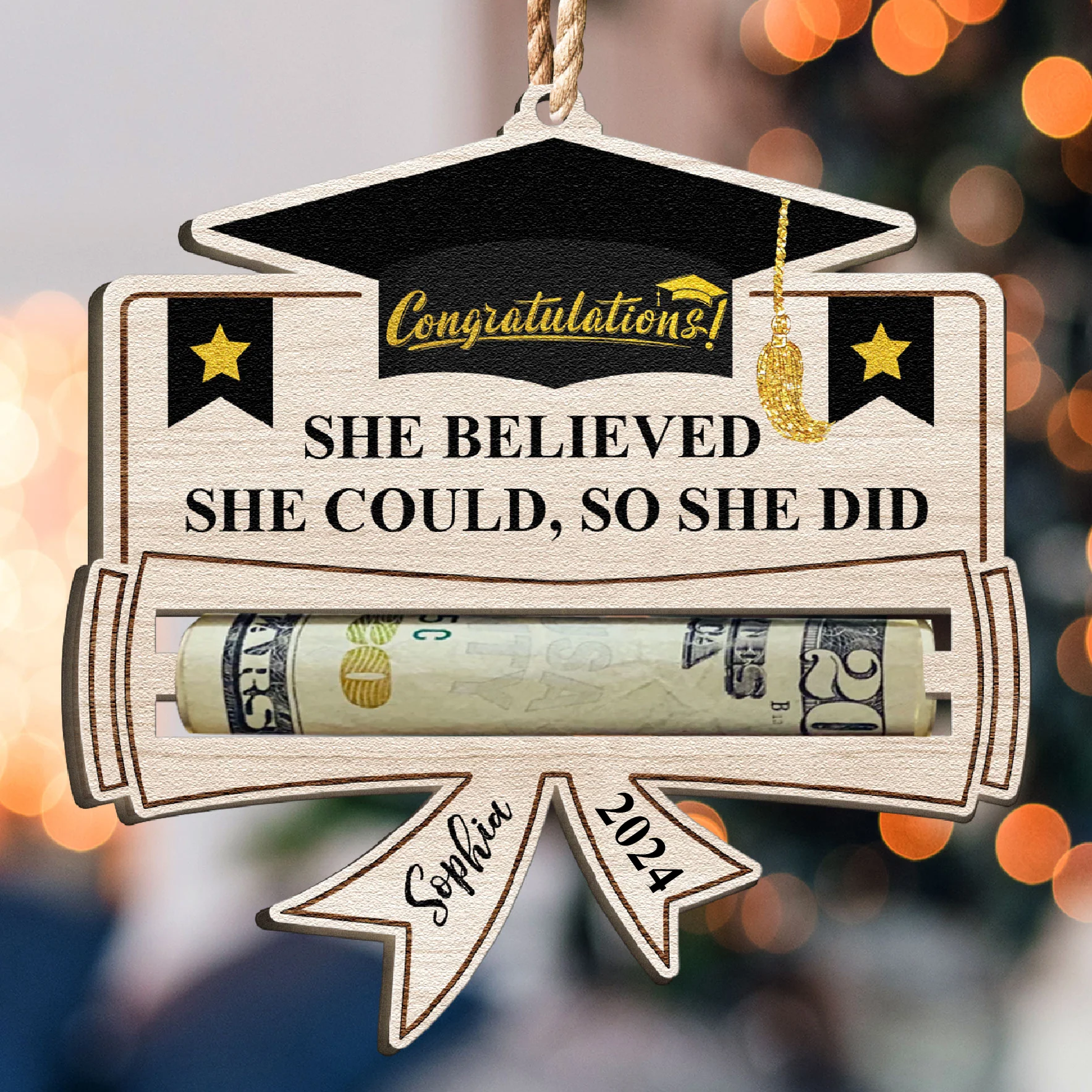 Graduation Money Holder - Personalized Wooden Ornament - Image 4