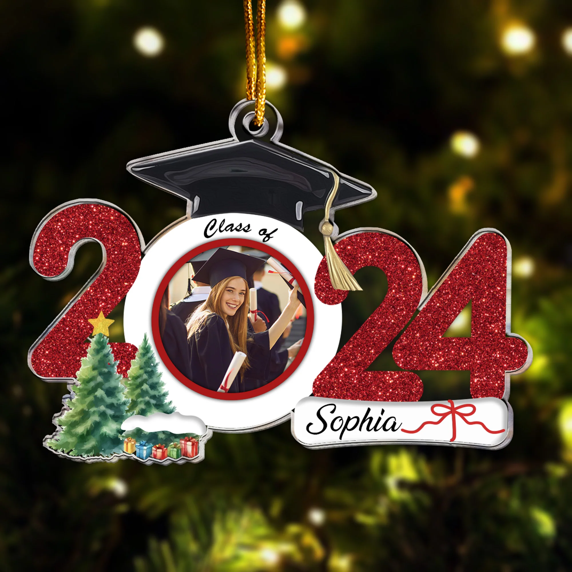 Graduation Ornament Class Of 2024 - Personalized Acrylic Photo Ornament - Image 4