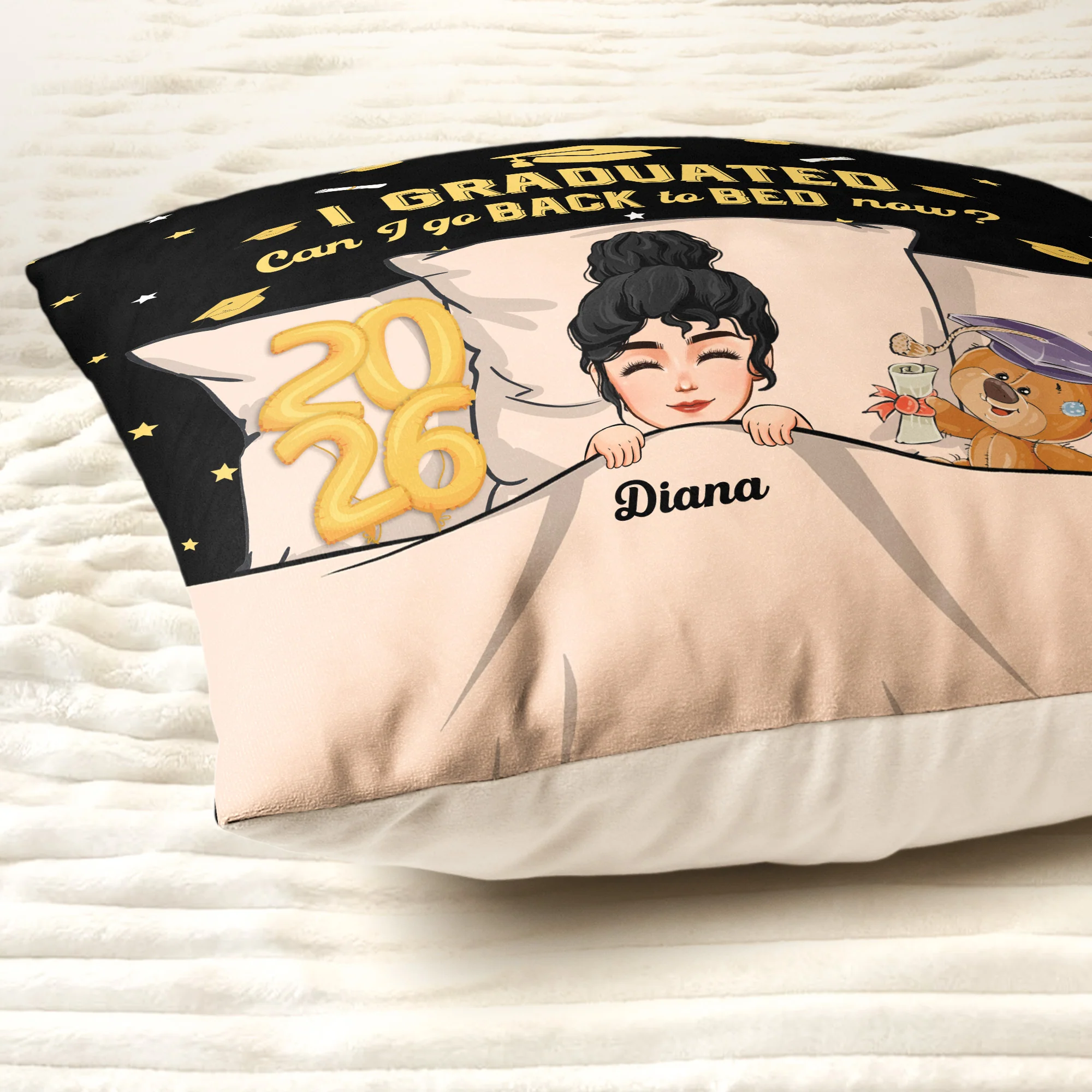 Graduation Pillow Can I Go Back To Bed Now - Personalized Pillow (Insert Included) - Image 3