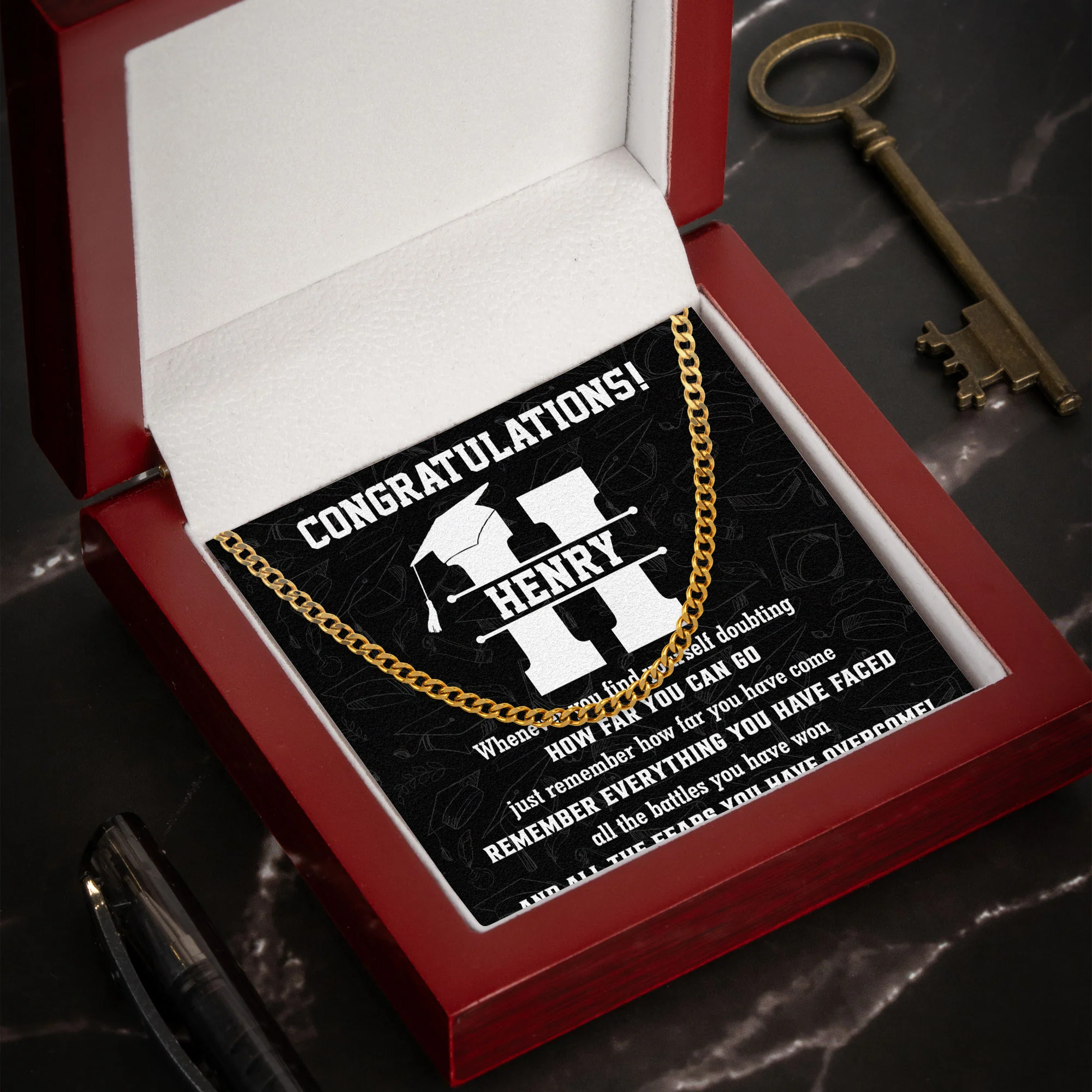 Graduation Remember How Far You Have Come - Personalized Men's Cuban Link Chain - Image 4