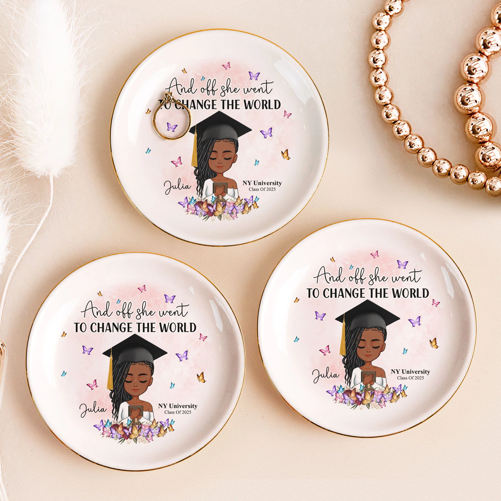 Graduation She Went To Change The World - Personalized Jewelry Dish - Image 2