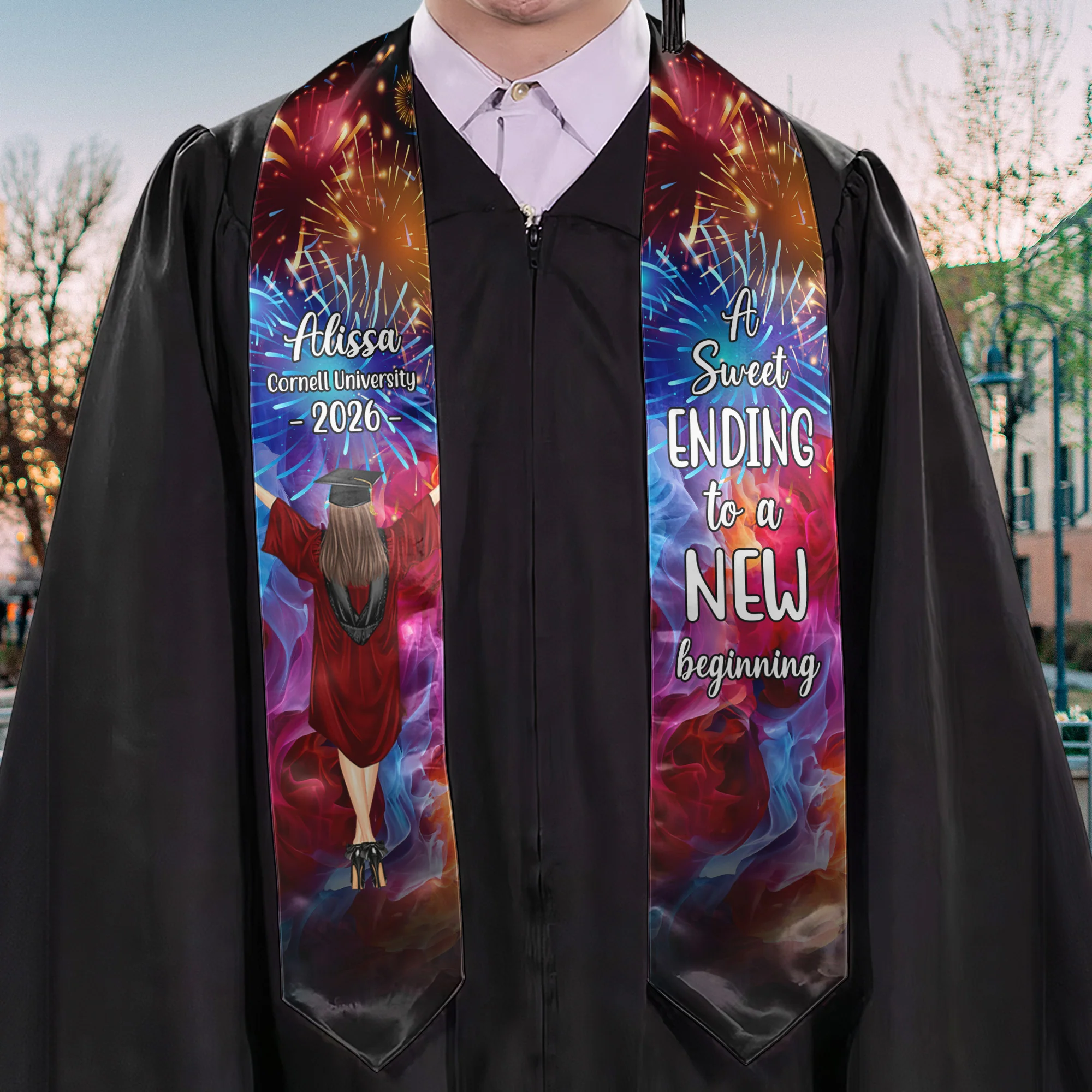 Graduation Stole Ending To New Beginning - Personalized Graduation Stole - Image 2