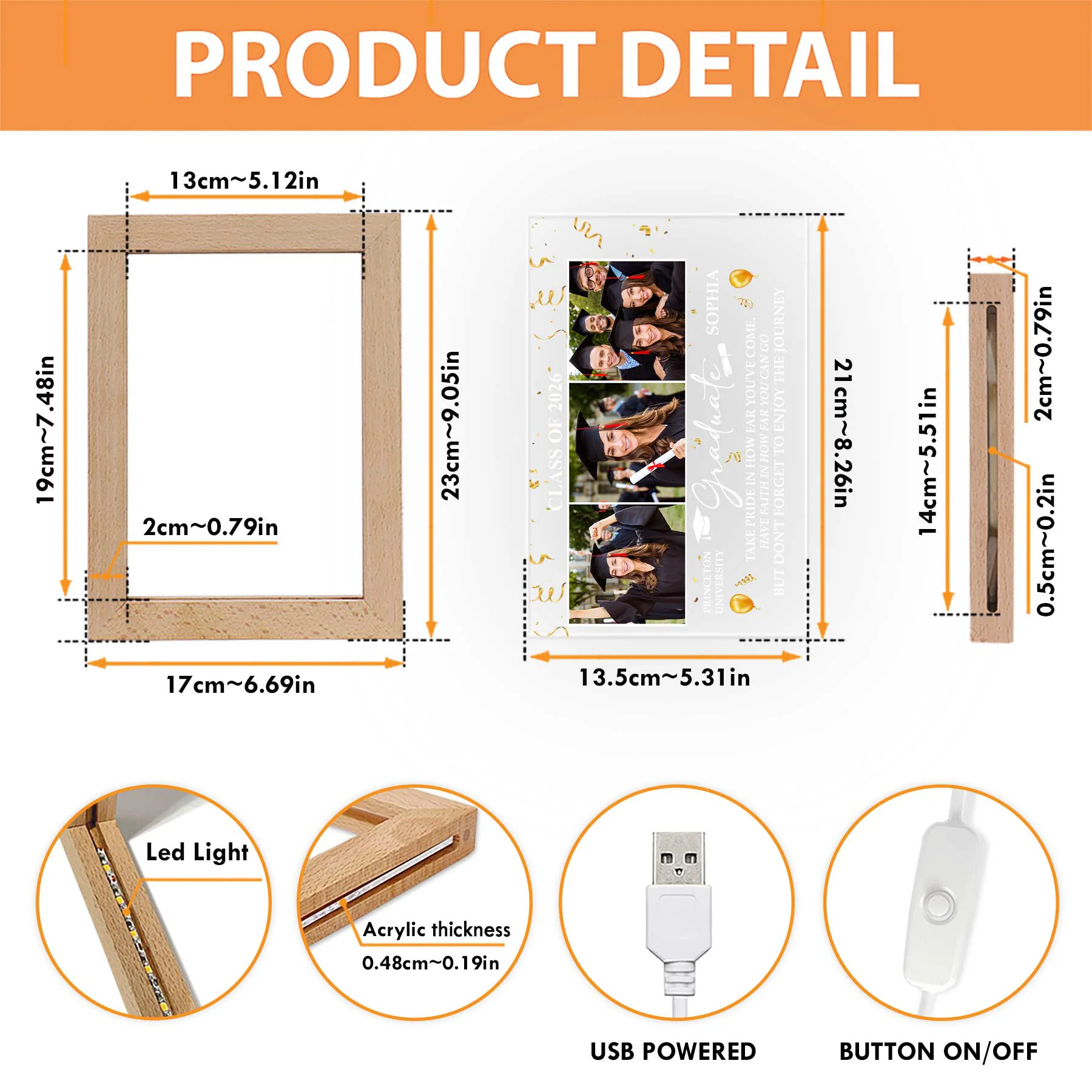 Graduation Take Pride In How Far You've Come - Personalized Photo Frame Lamp - Image 6