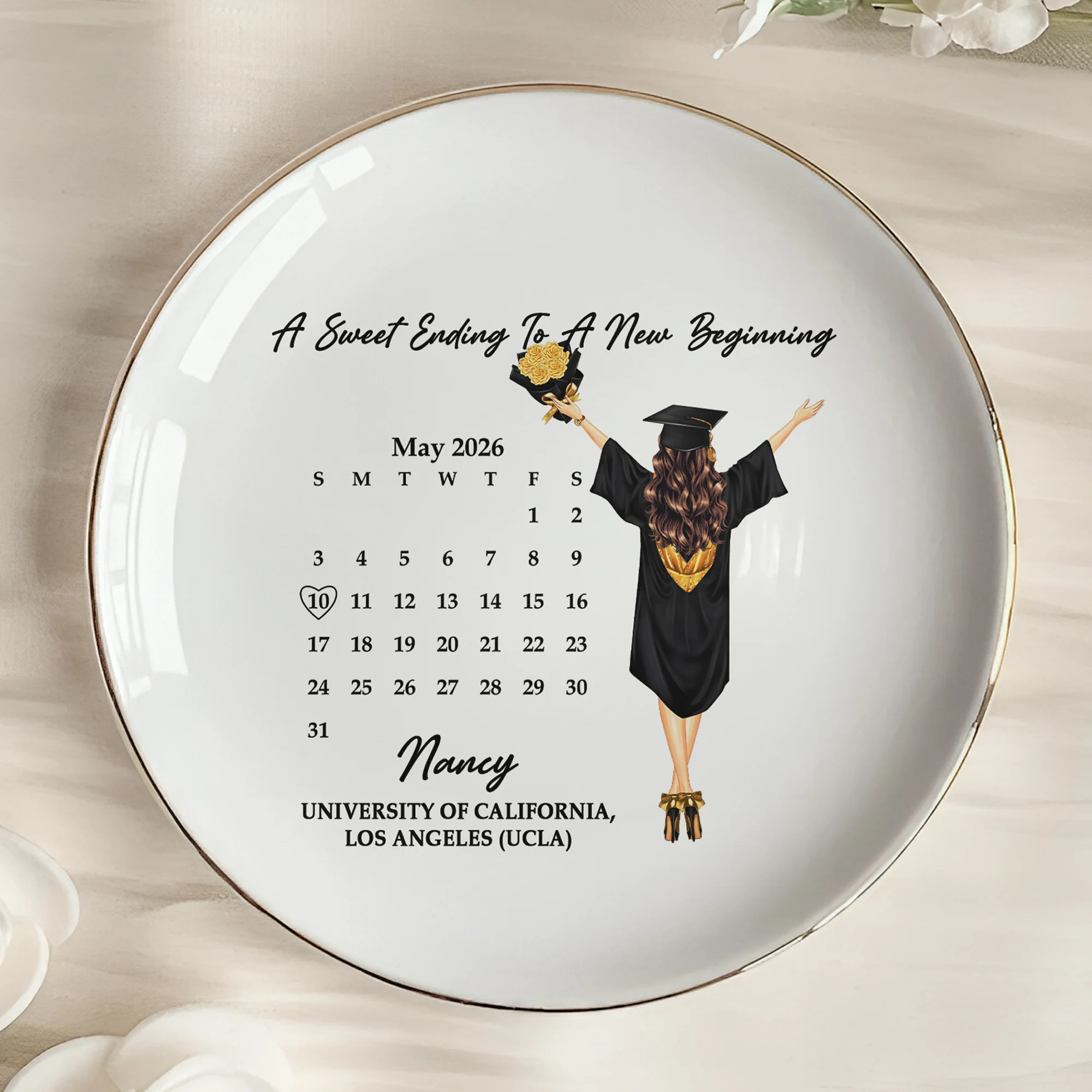 Graduation Trinket Tray A Sweet Ending To A New Beginning New Version - Personalized Jewelry Dish - Image 5