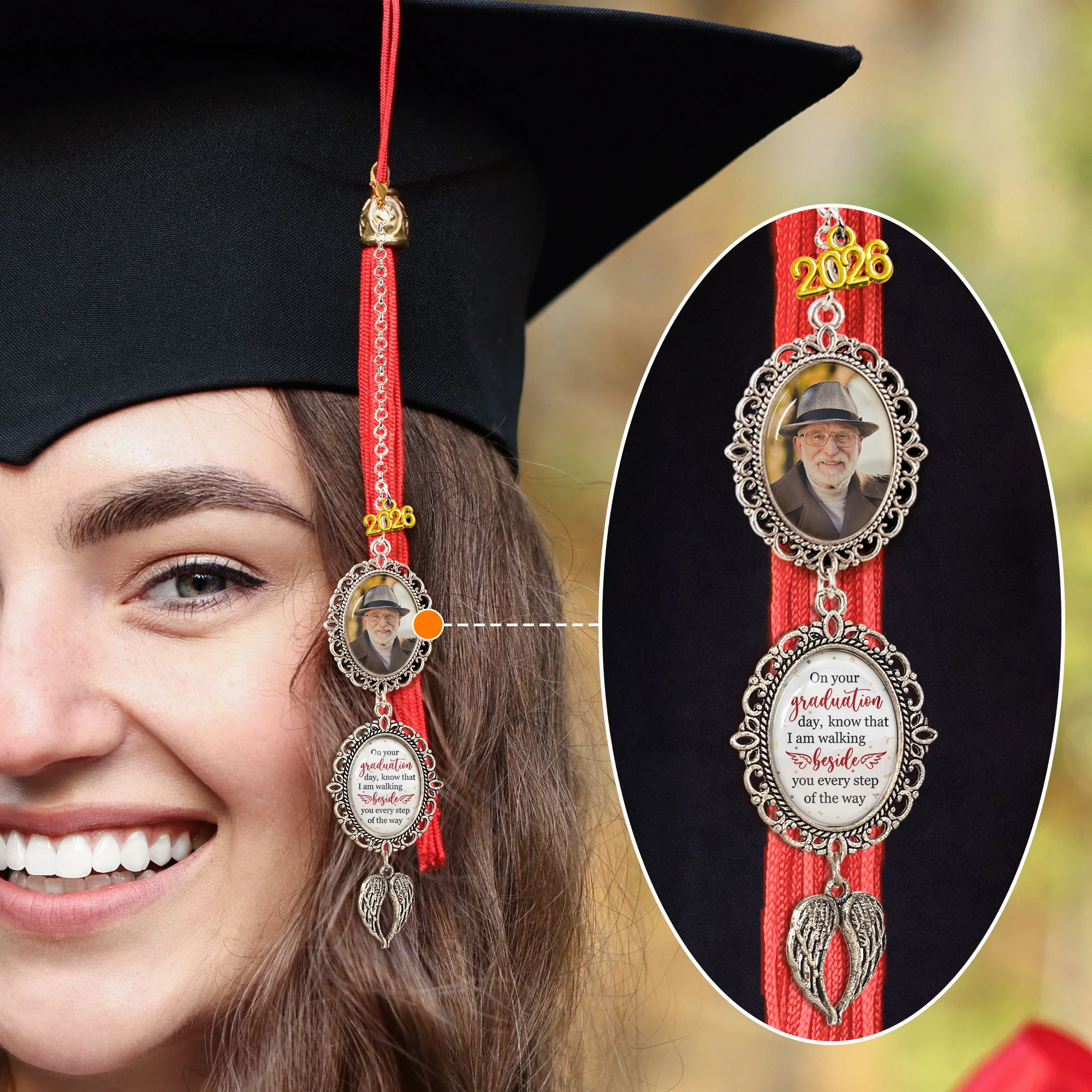 Graduation Walking Beside You Every Step - Custom Graduation Tassel Photo Charm - Image 5