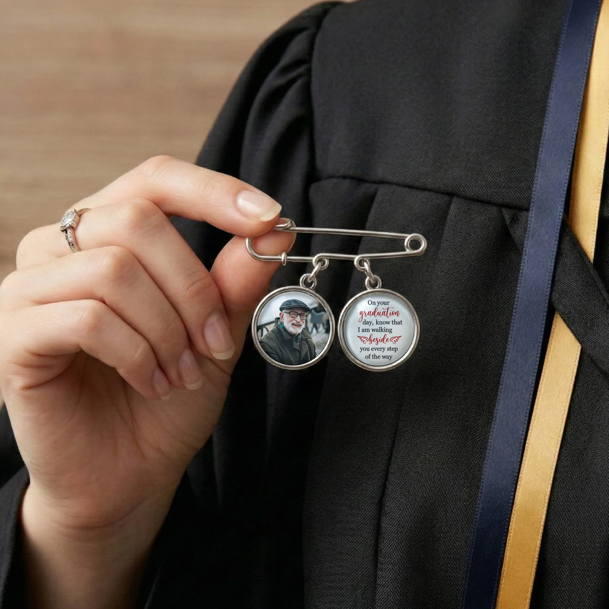 Graduation Walking Beside You Every Step - Personalized Lapel Pin With Photo Charms - Image 5