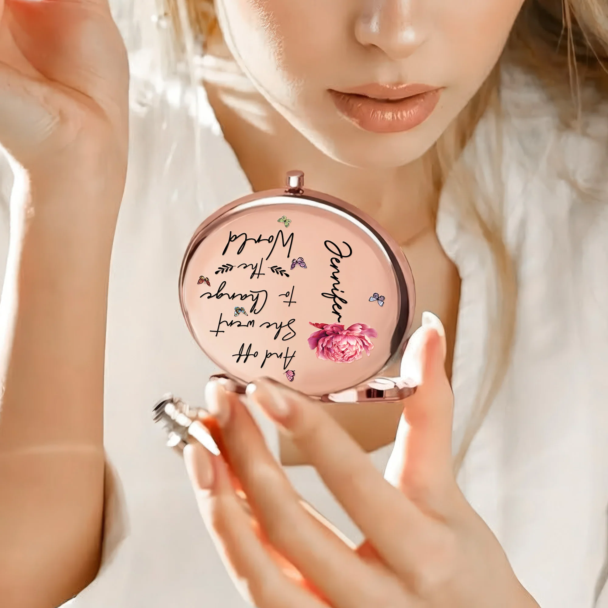 Graduation With Birth Flower Gifts For Her Women Girls - Personalized Compact Mirror - Image 3