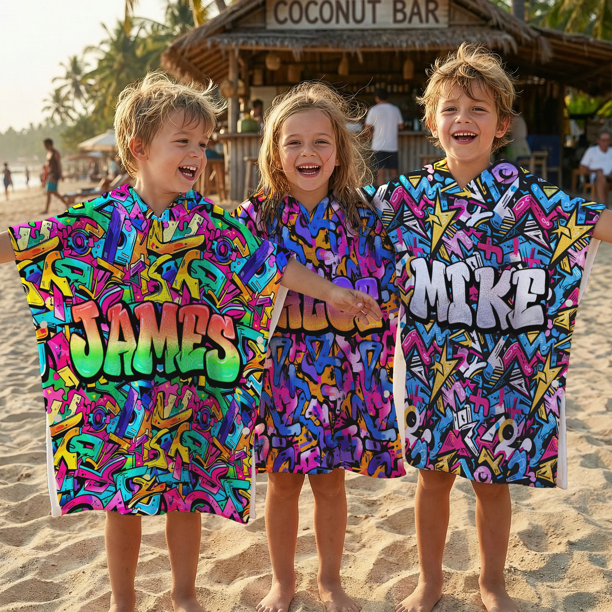 Graffiti Name Custom - Personalized Kids Hooded Towel - Image 2