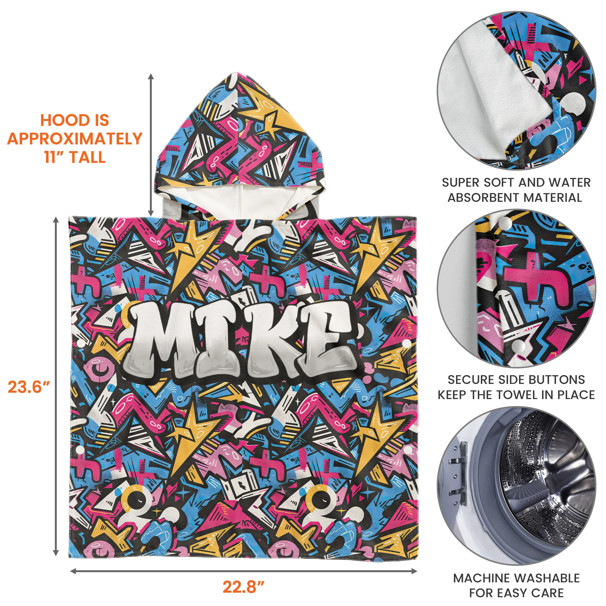 Graffiti Name Custom - Personalized Kids Hooded Towel - Image 8