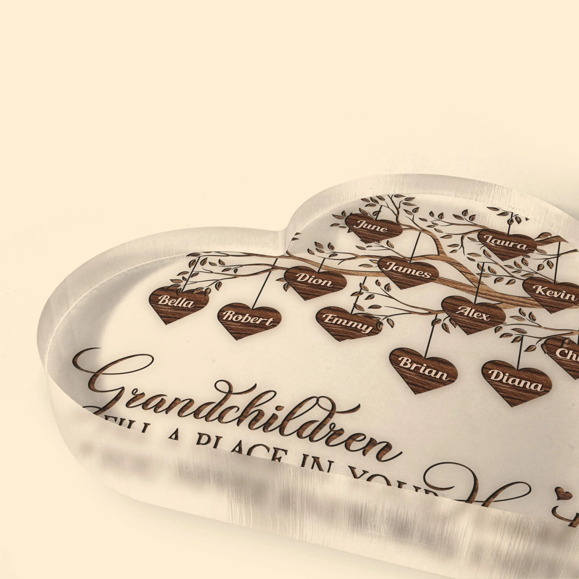 Grandkids Make Life More Grand - Family Personalized Custom Heart Shaped Acrylic Plaque - Mother's Day, Birthday Gift For Grandma - Image 3
