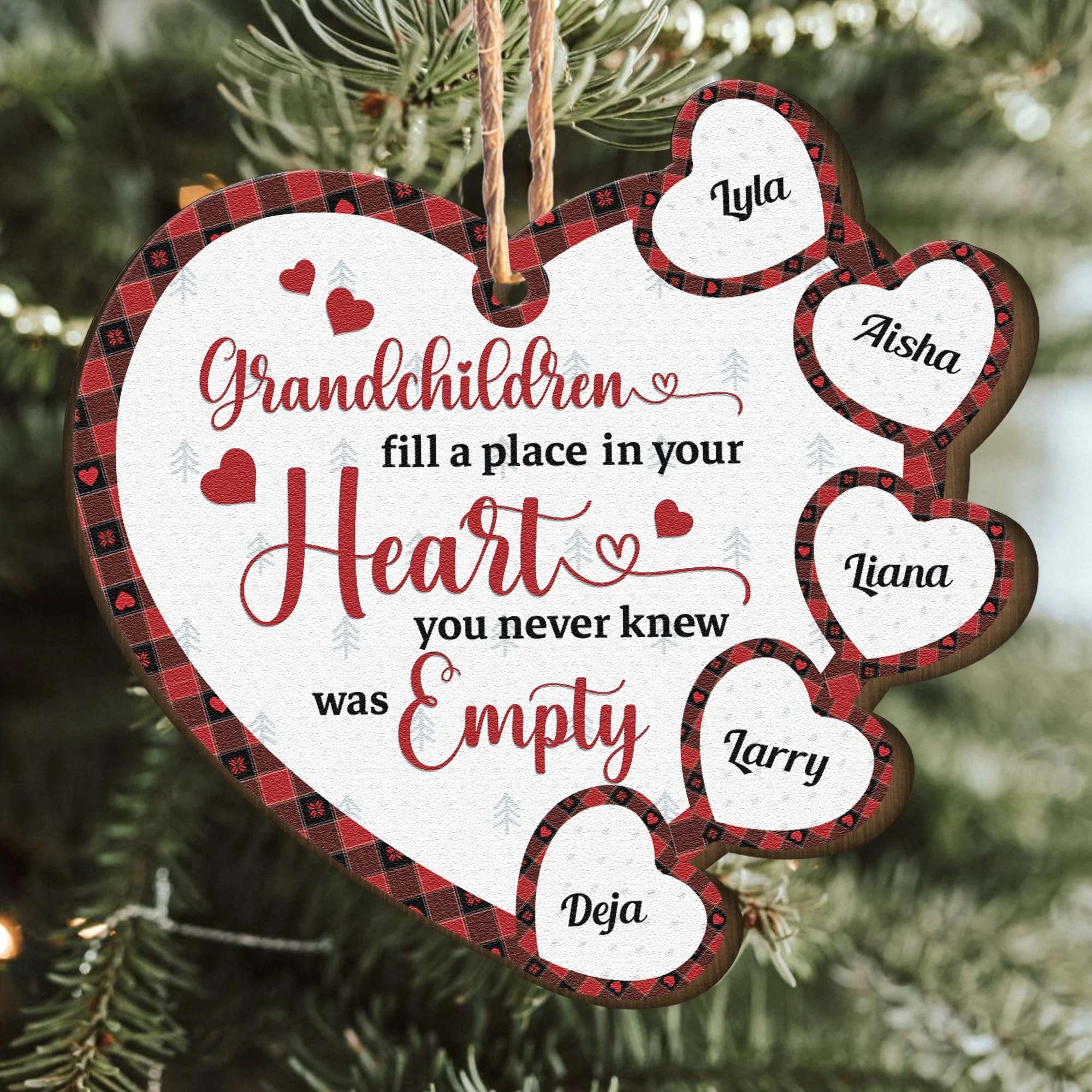 Grandchildren Fill A Place In Your Heart - Personalized Wooden Ornament - Image 2
