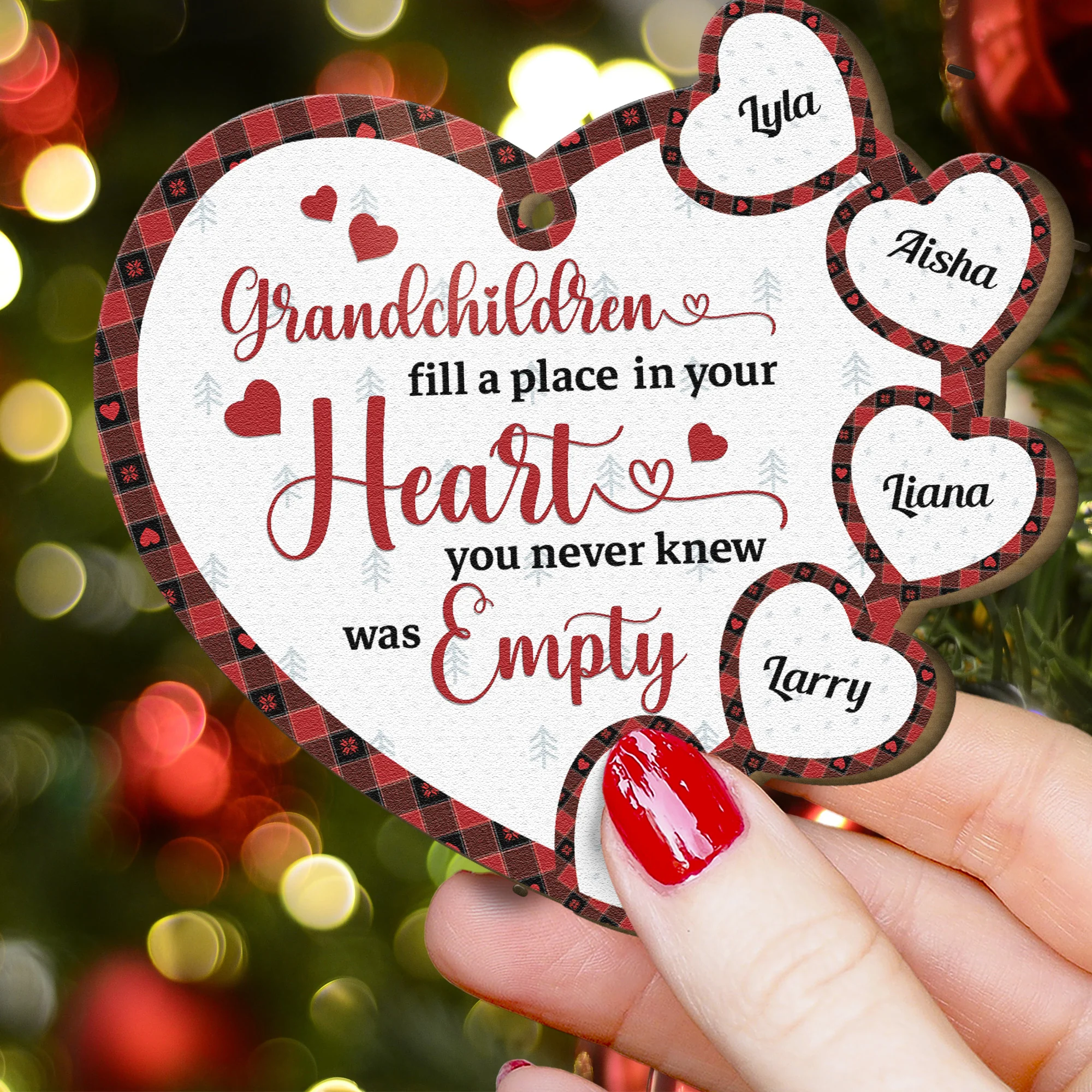 Grandchildren Fill A Place In Your Heart - Personalized Wooden Ornament - Image 3