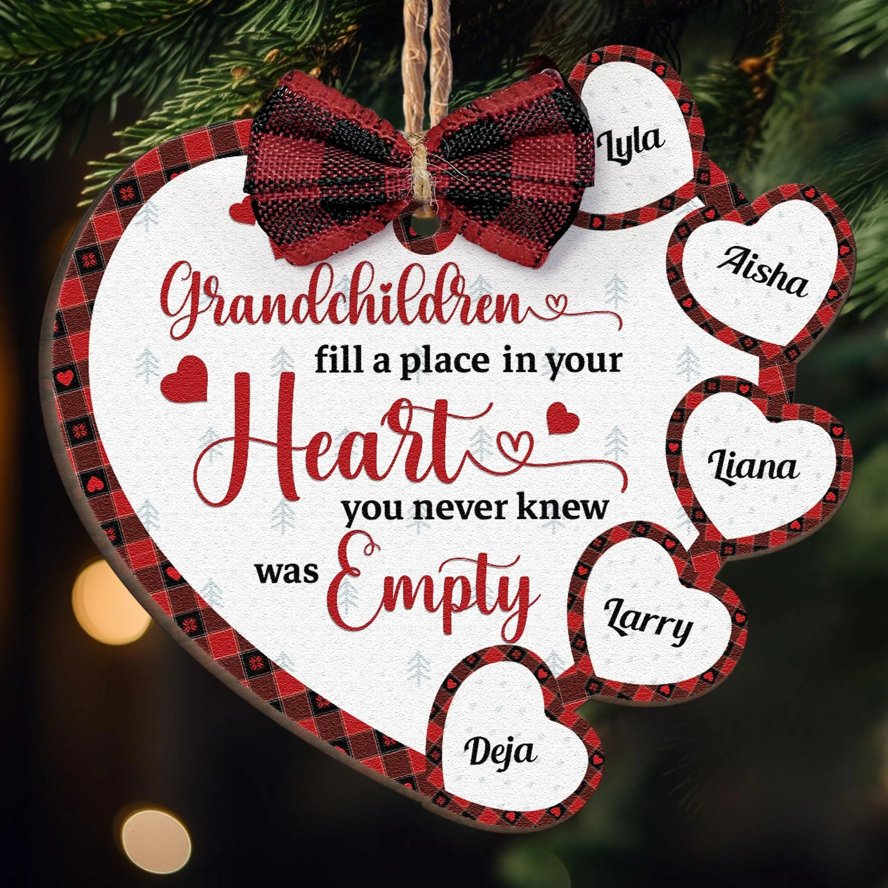 Grandchildren Fill A Place In Your Heart - Personalized Wooden Ornament - Image 5
