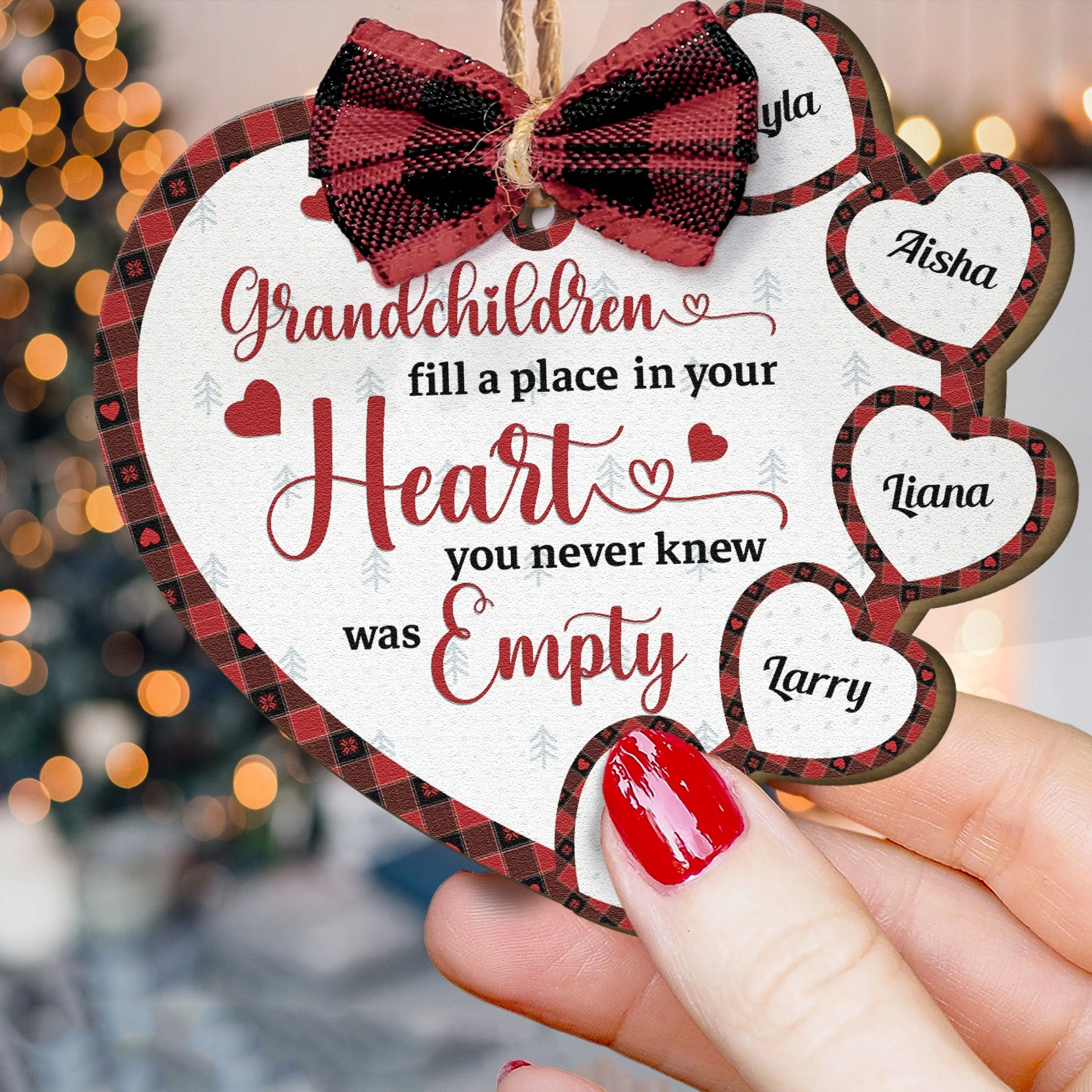 Grandchildren Fill A Place In Your Heart - Personalized Wooden Ornament - Image 6