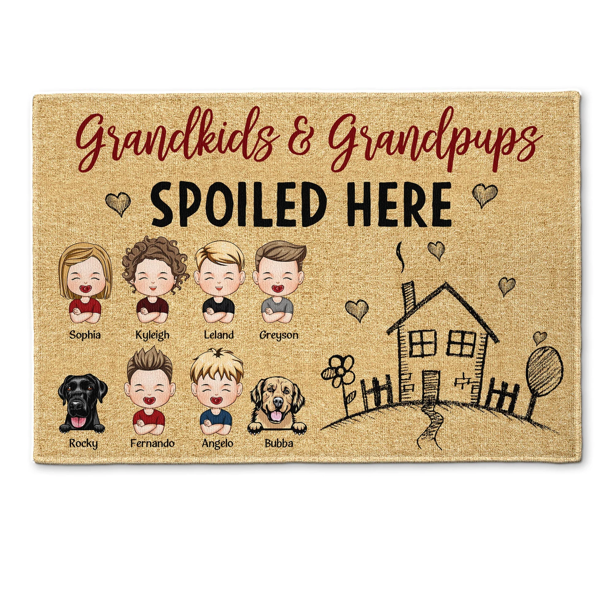 Grandkids And Grandpups Spoiled Here - Personalized Doormat