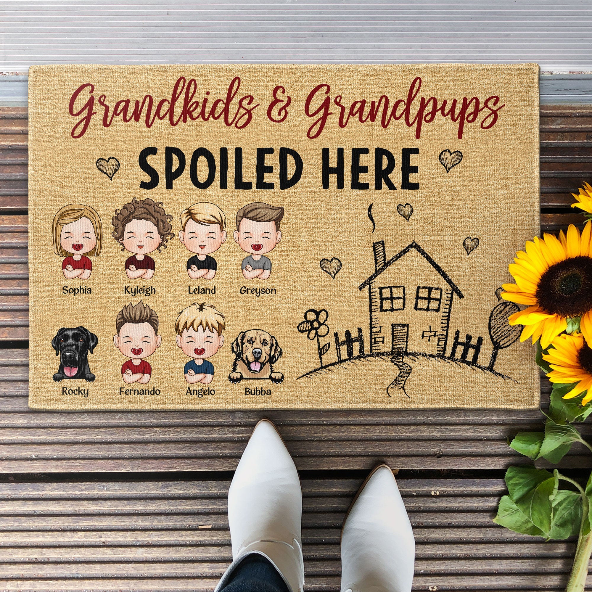 Grandkids And Grandpups Spoiled Here - Personalized Doormat - Image 2