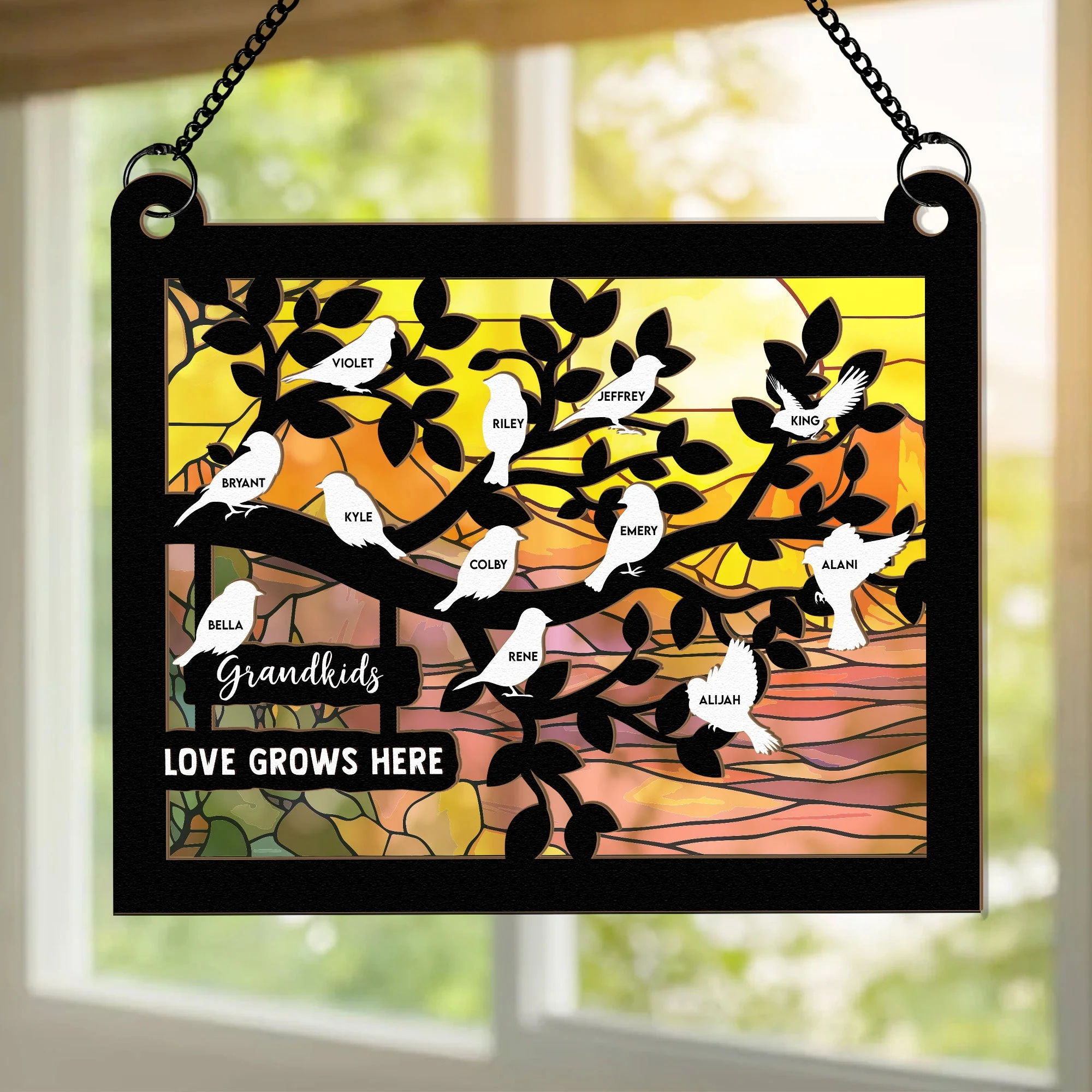 Grandkids Love Grows Here Personalized Window Hanging Suncatcher Ornament - Image 2