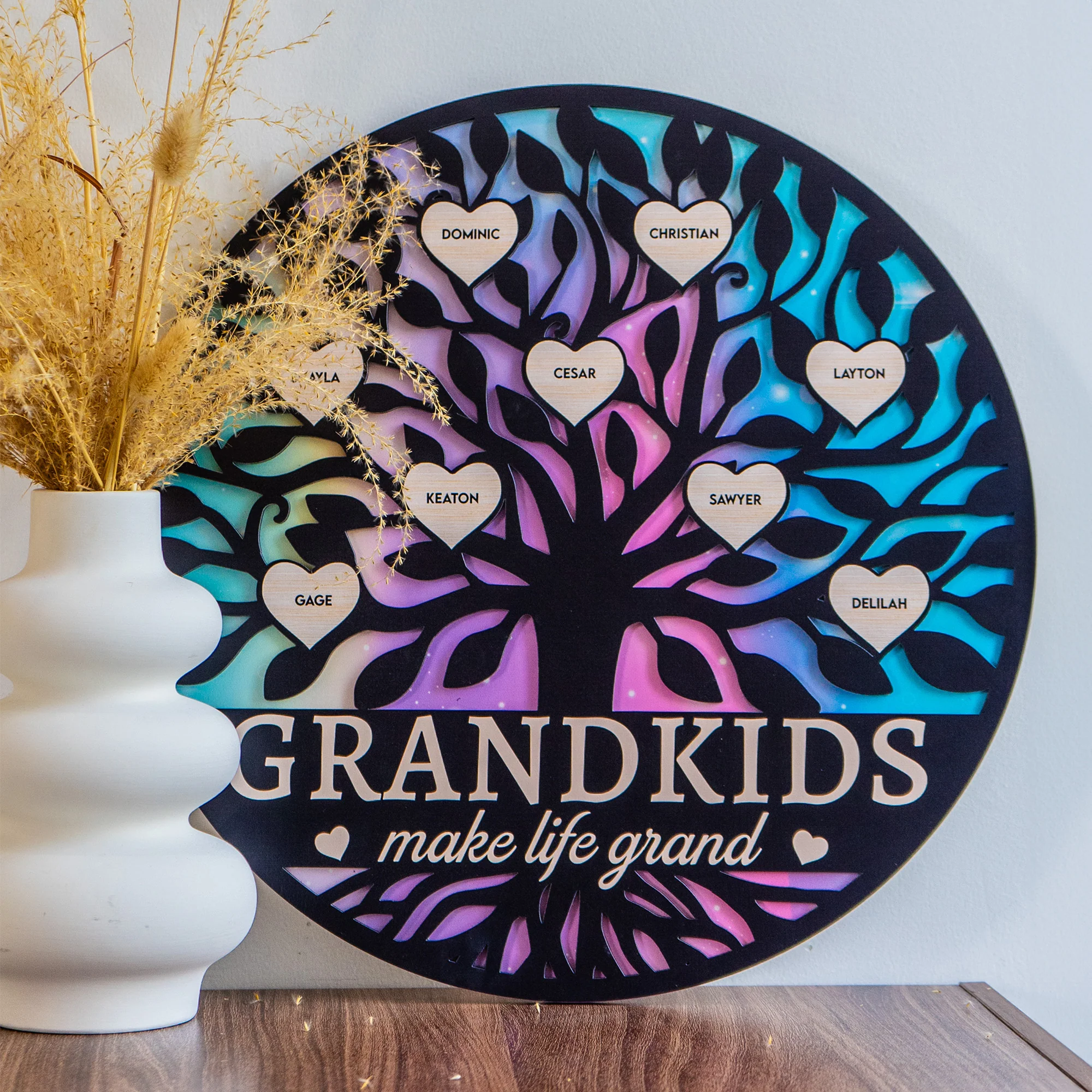 Grandkids Make Life Grand Galaxy - Personalized 2 Layers Wood Sign - Image 6