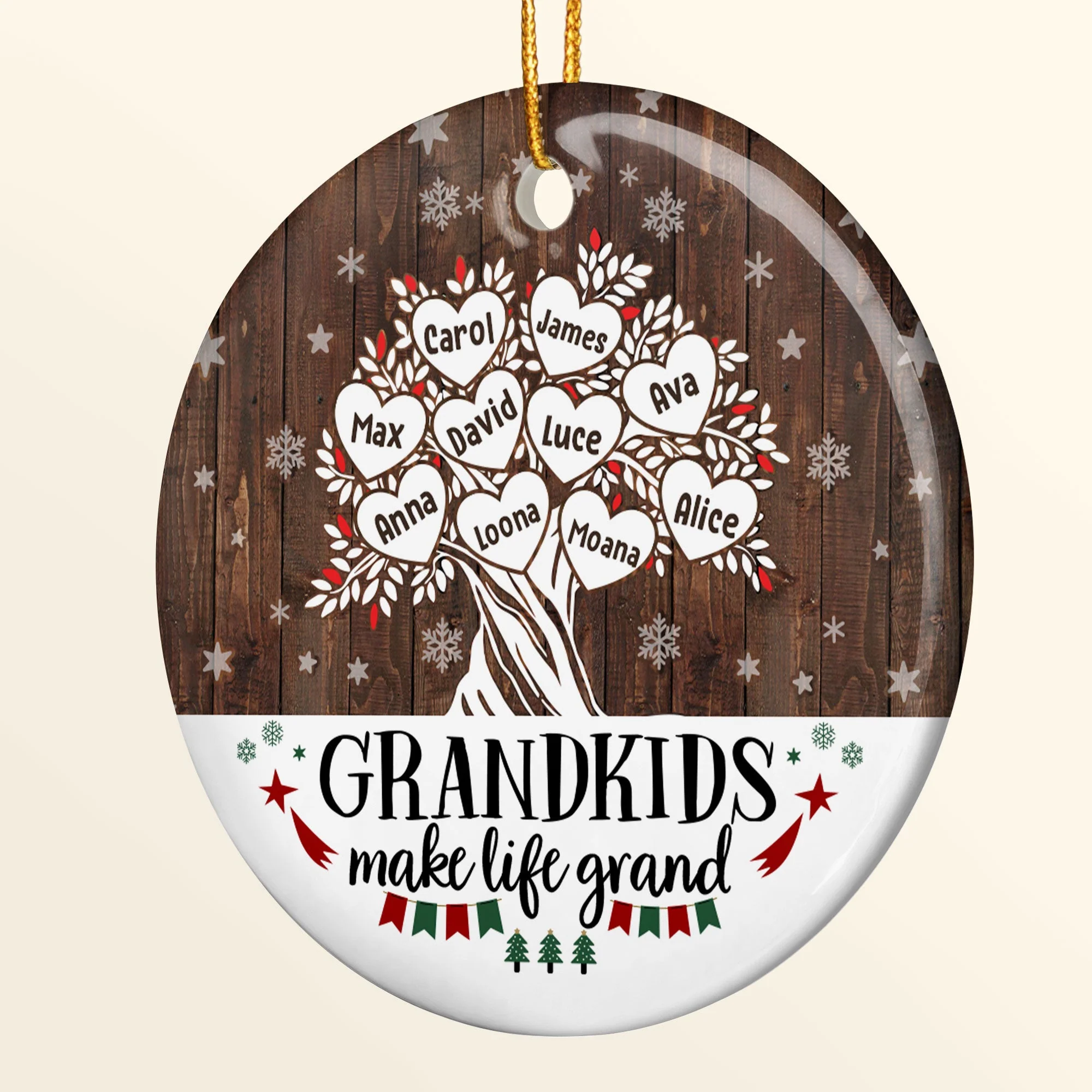 Grandkids Make Life Grand - Personalized Ceramic Ornament - Christmas Gift For Grandma - Image 2