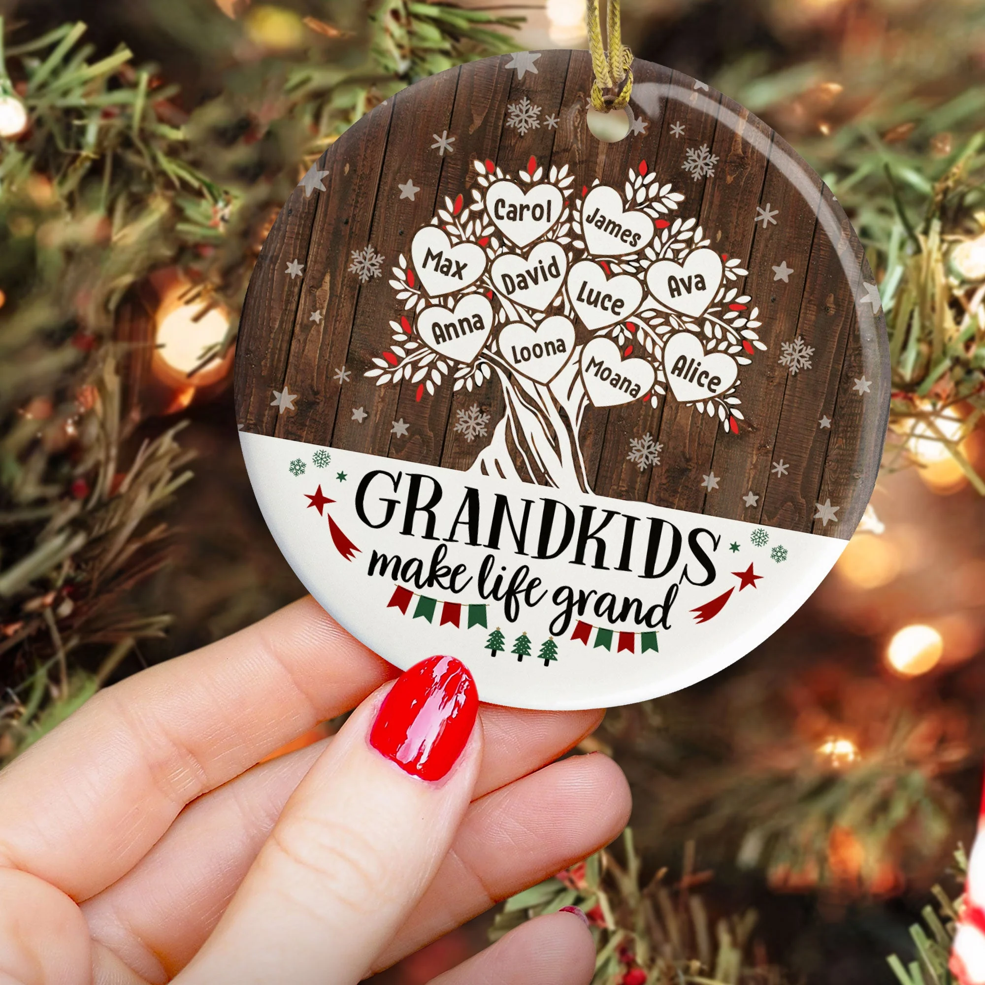 Grandkids Make Life Grand - Personalized Ceramic Ornament - Christmas Gift For Grandma - Image 3