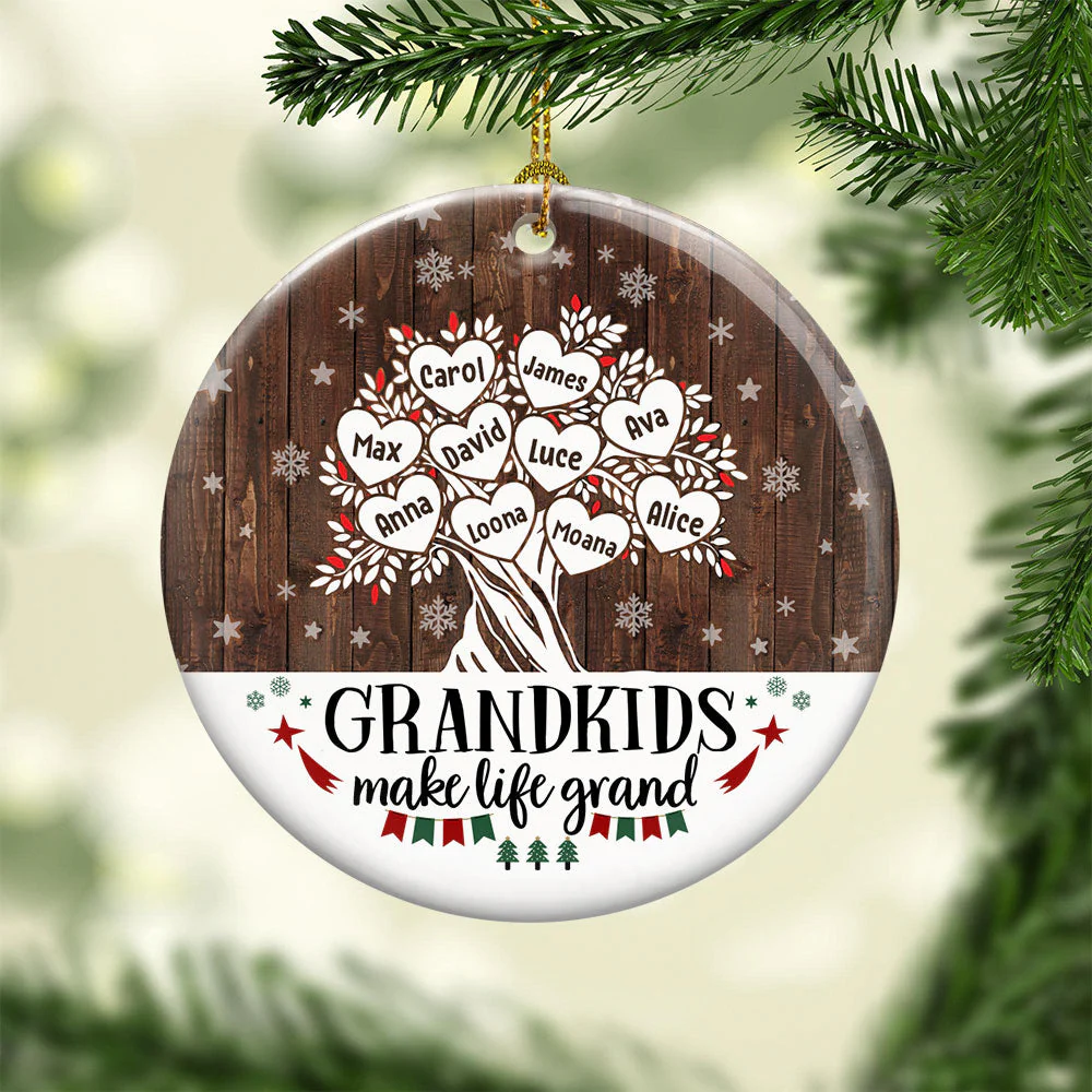 Grandkids Make Life Grand - Personalized Ceramic Ornament - Christmas Gift For Grandma - Image 4