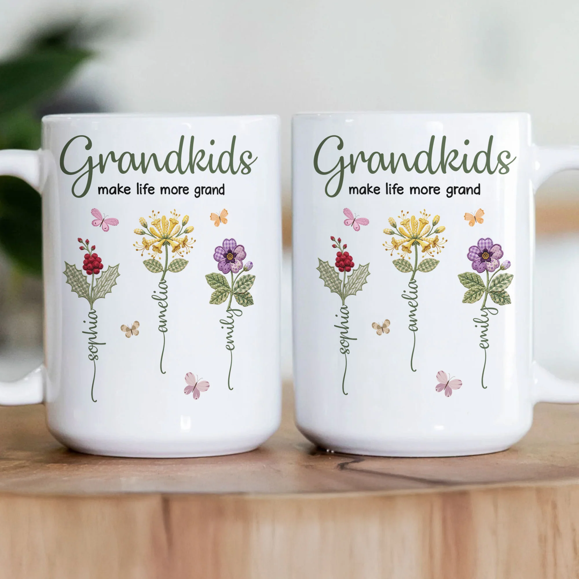 Grandkids Make Life More Grand Patchwork Flowers - Personalized Mug - Image 3