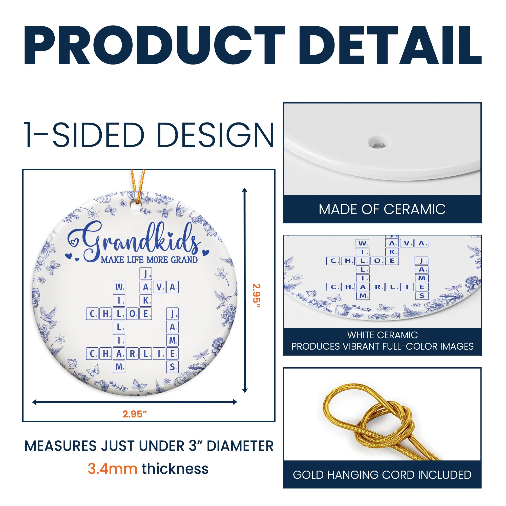 Grandkids Make Life More Grand - Personalized Ceramic Ornament - Image 5
