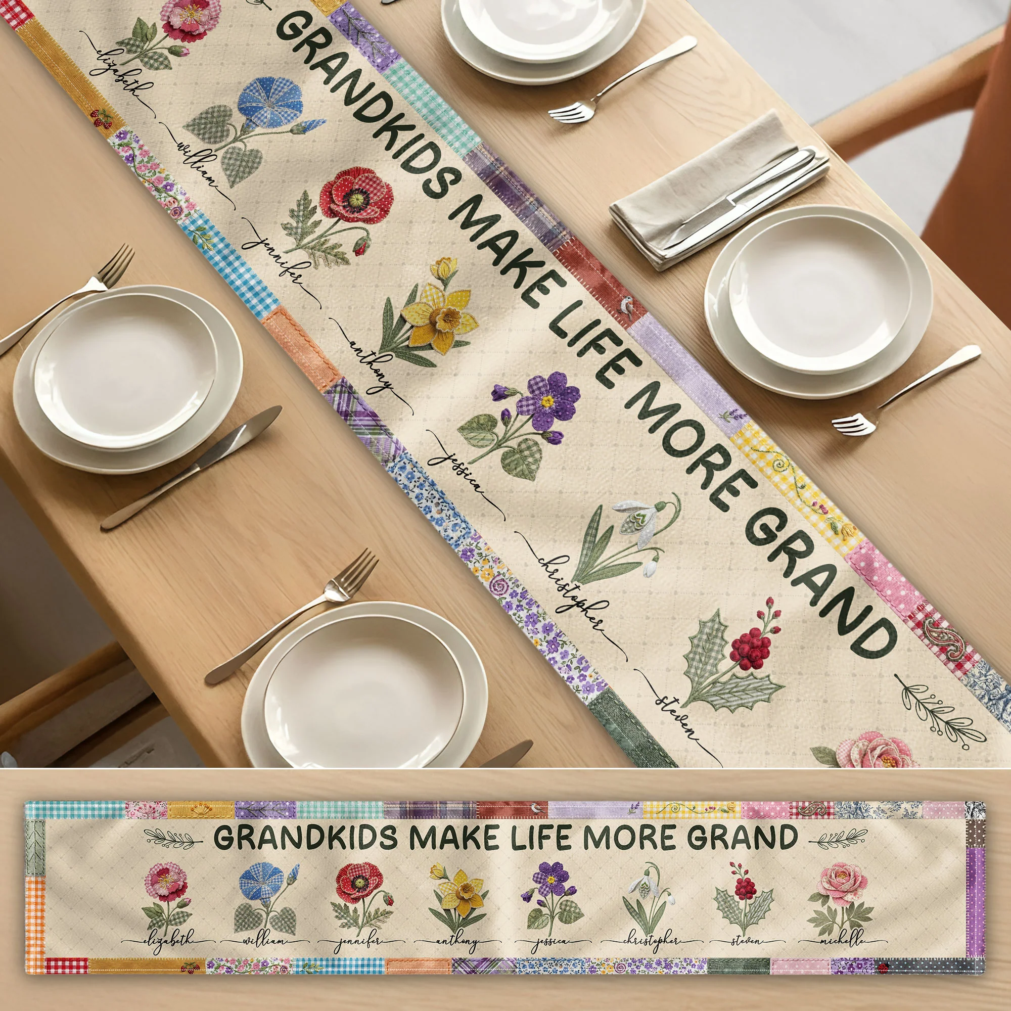 Grandkids Make Life More Grand - Personalized Table Runner - Image 4