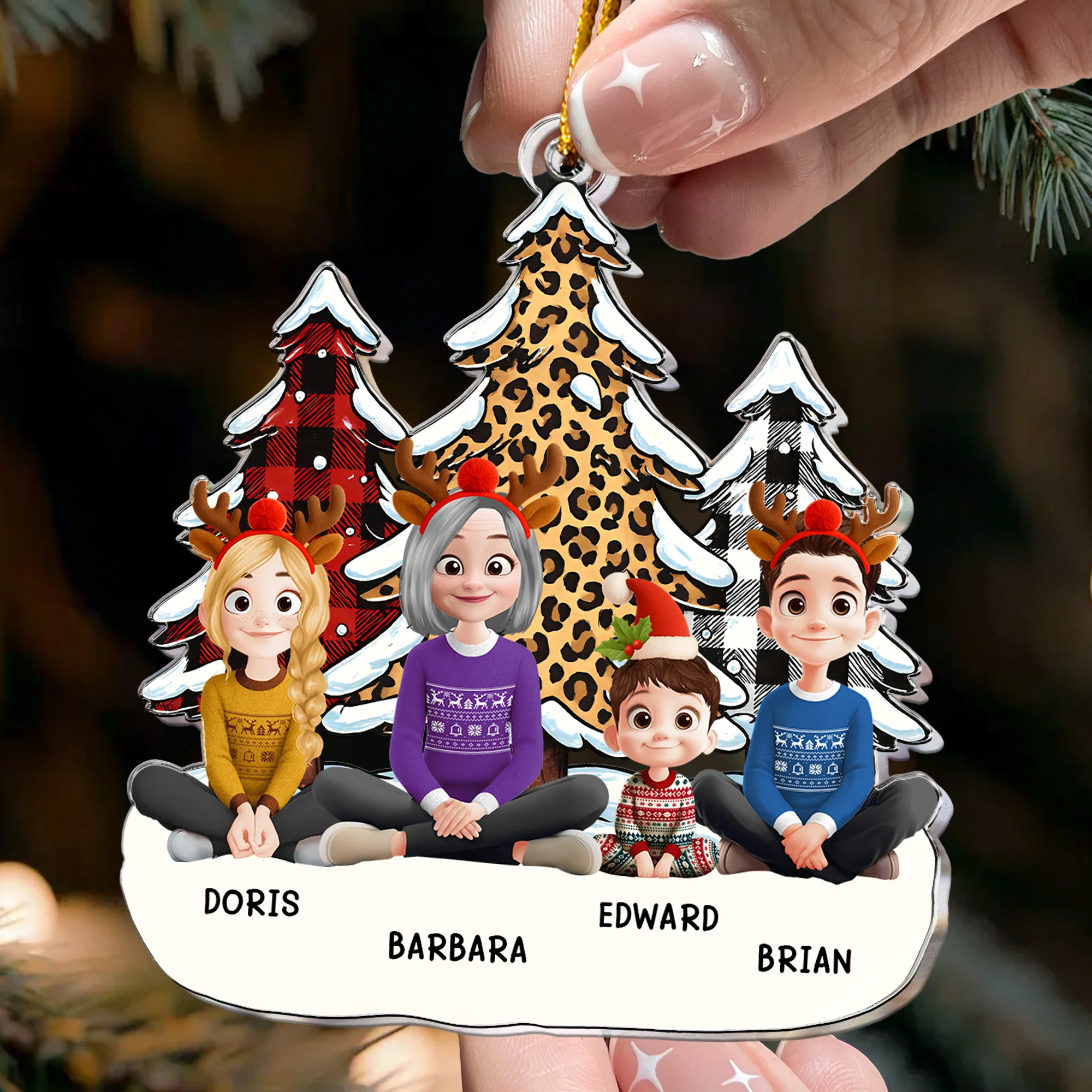 Grandma And Grandkids - Leopard Tree Version - Personalized Acrylic Ornament - Image 2