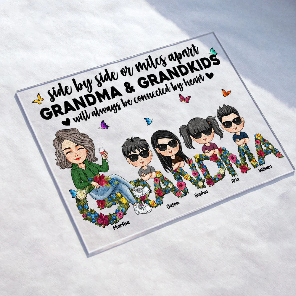 Grandma And Grandkids Will Always Be Connected By Heart - Personalized Acrylic Plaque - Image 2