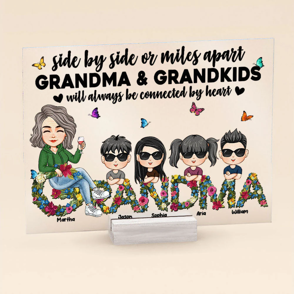 Grandma And Grandkids Will Always Be Connected By Heart - Personalized Acrylic Plaque - Image 3
