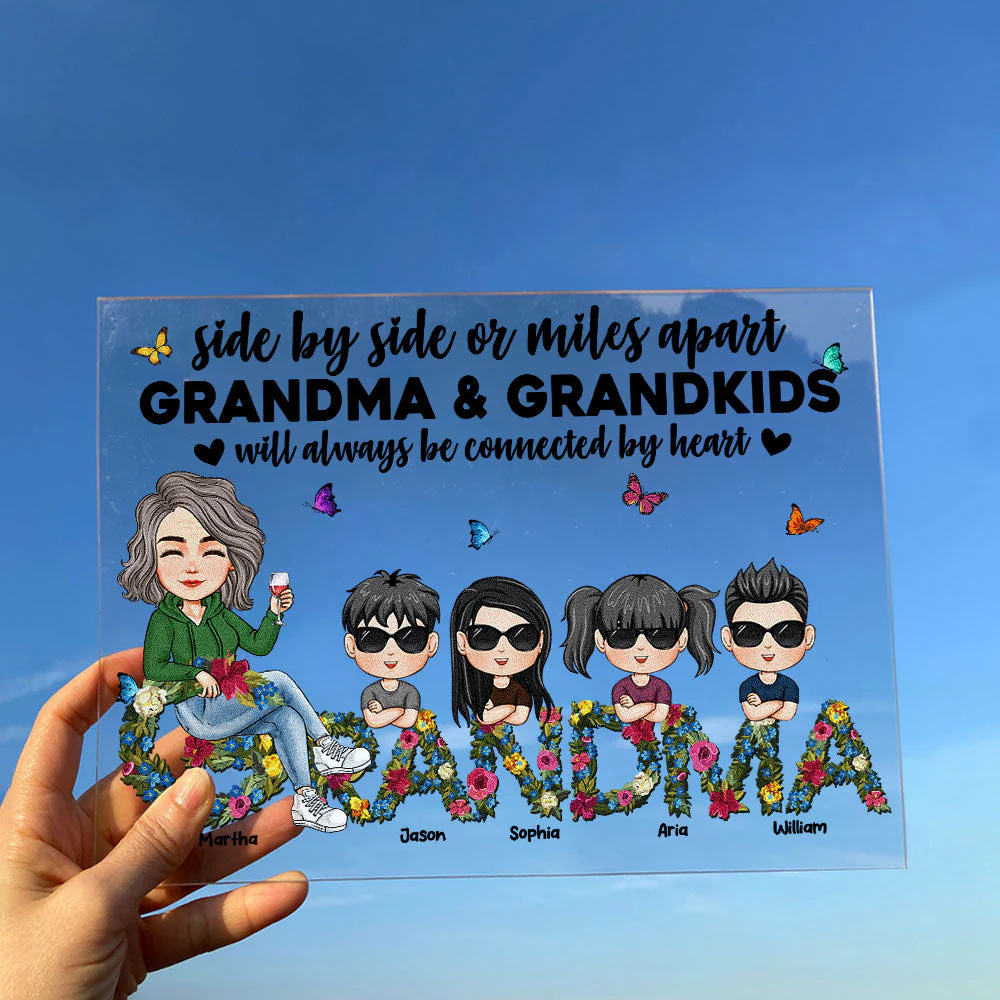 Grandma And Grandkids Will Always Be Connected By Heart - Personalized Acrylic Plaque - Image 4