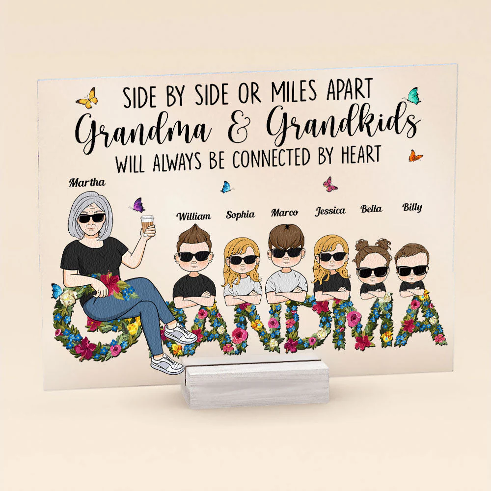 Grandma And Grandkids Will Always Be Connected By Heart Ver 2 - Personalized Acrylic Plaque - Image 3
