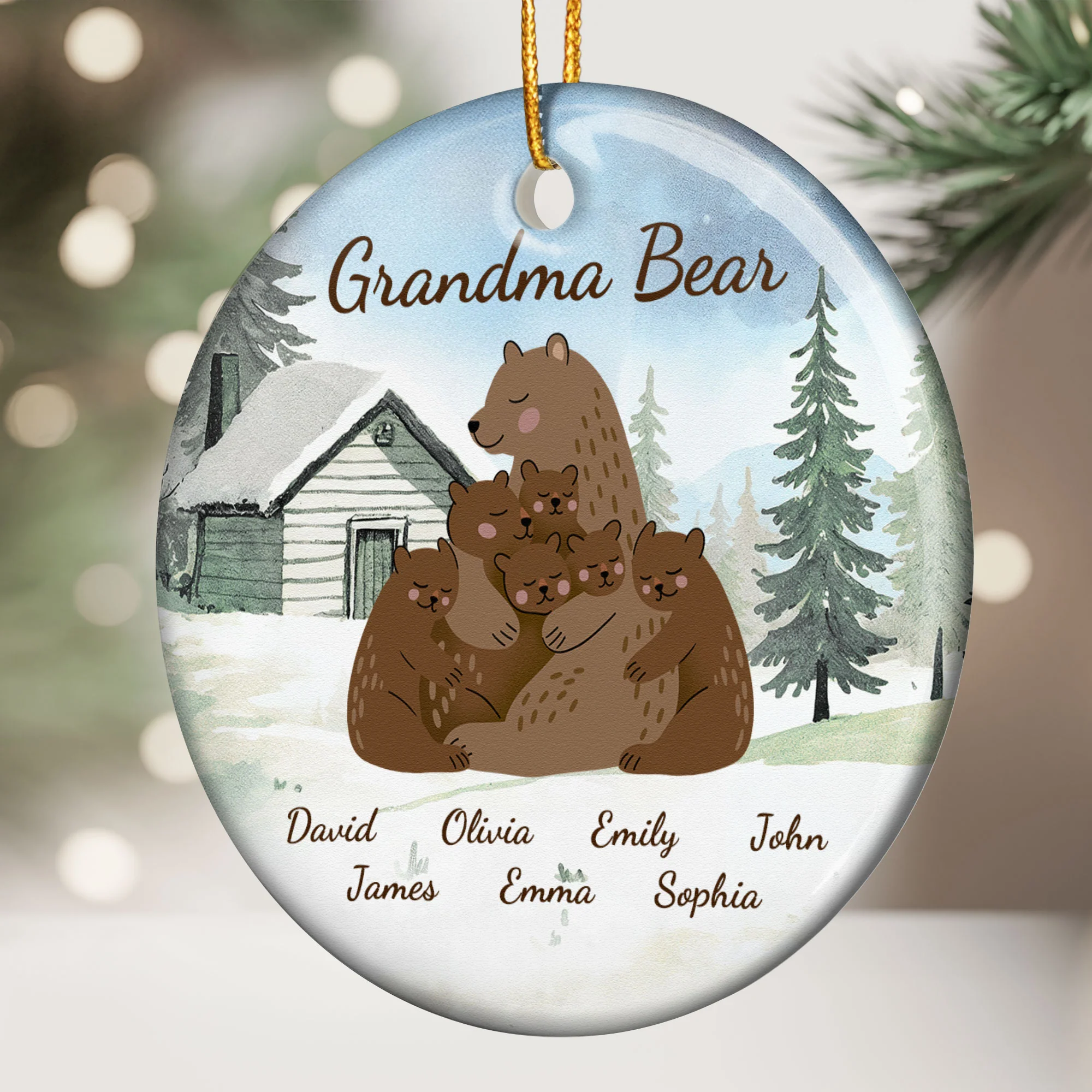 Grandma Bear Loves Her Cubs - Personalized Ceramic Ornament - Image 2