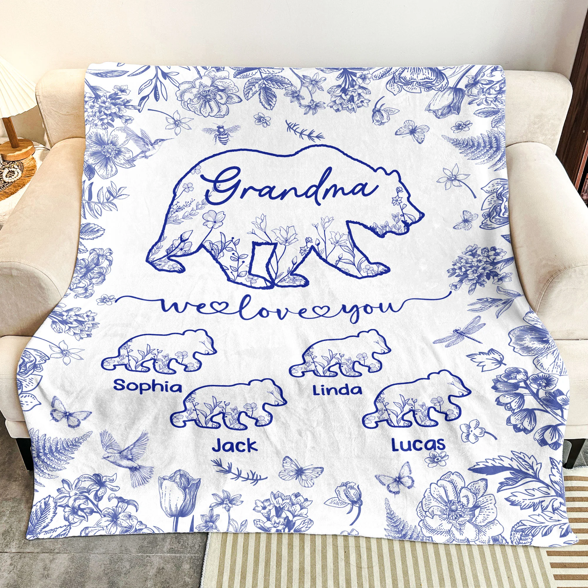 Grandma Bear Toile De Jouy - Personalized Blanket - Image 3