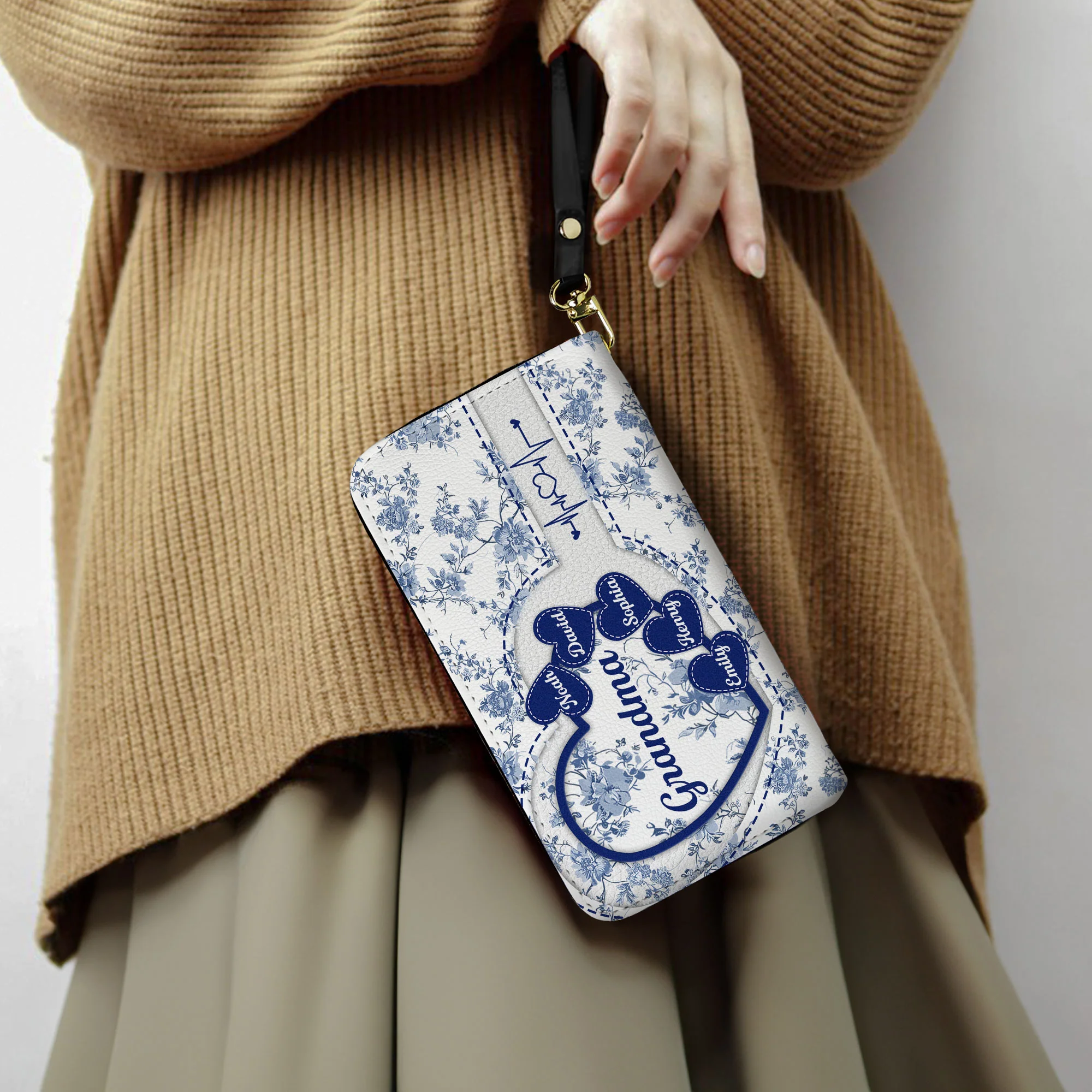 Grandma - Floral Version - Personalized Leather Long Wallet - Image 3