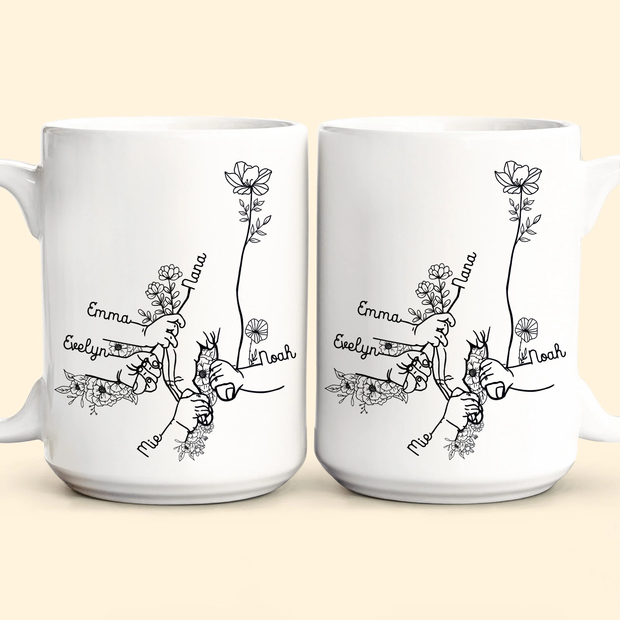 Grandma Grandchildren Holding Hand Floral Pattern - Personalized Mug - Image 6