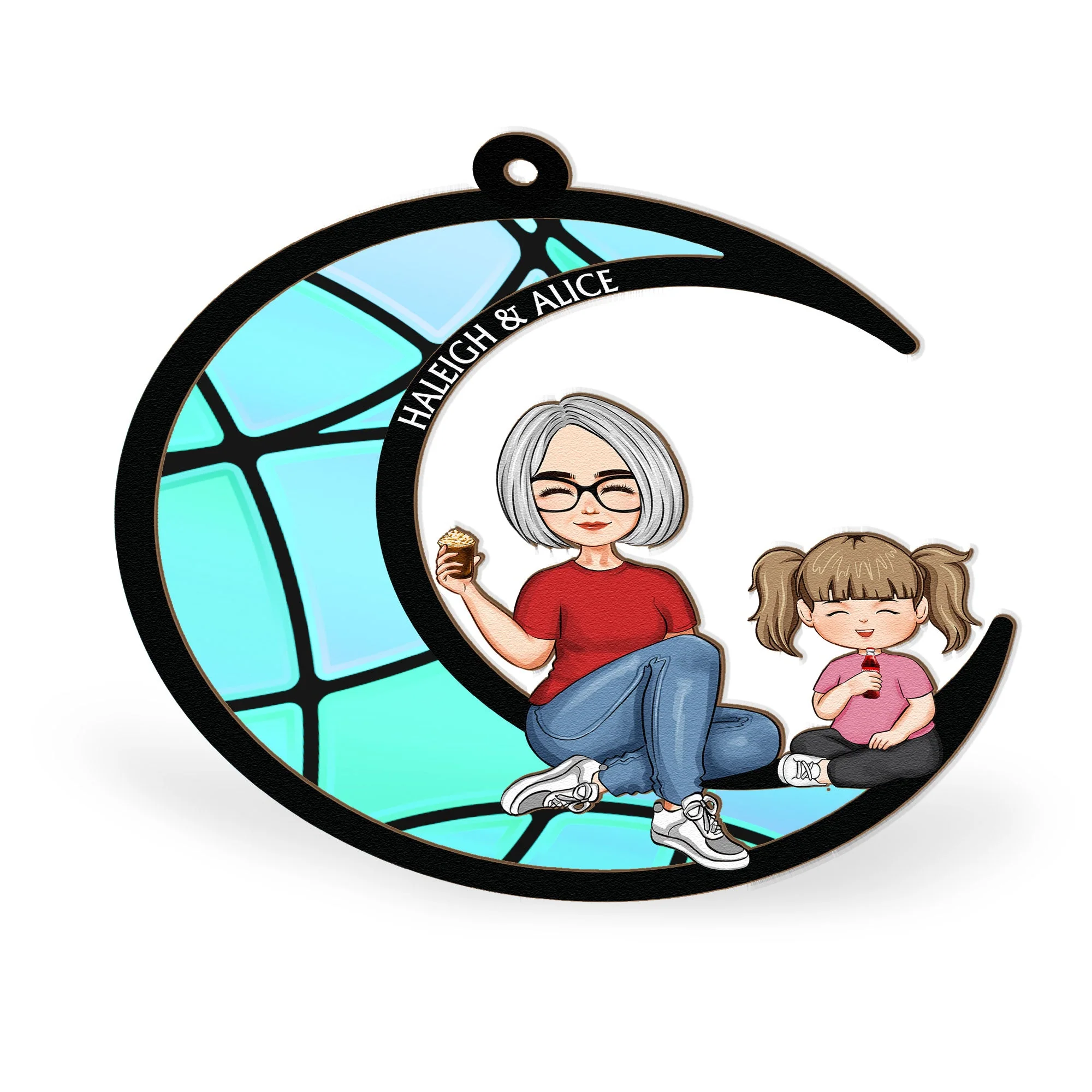 Grandma Grandkid On The Moon - Personalized Window Hanging Suncatcher Ornament - Image 4