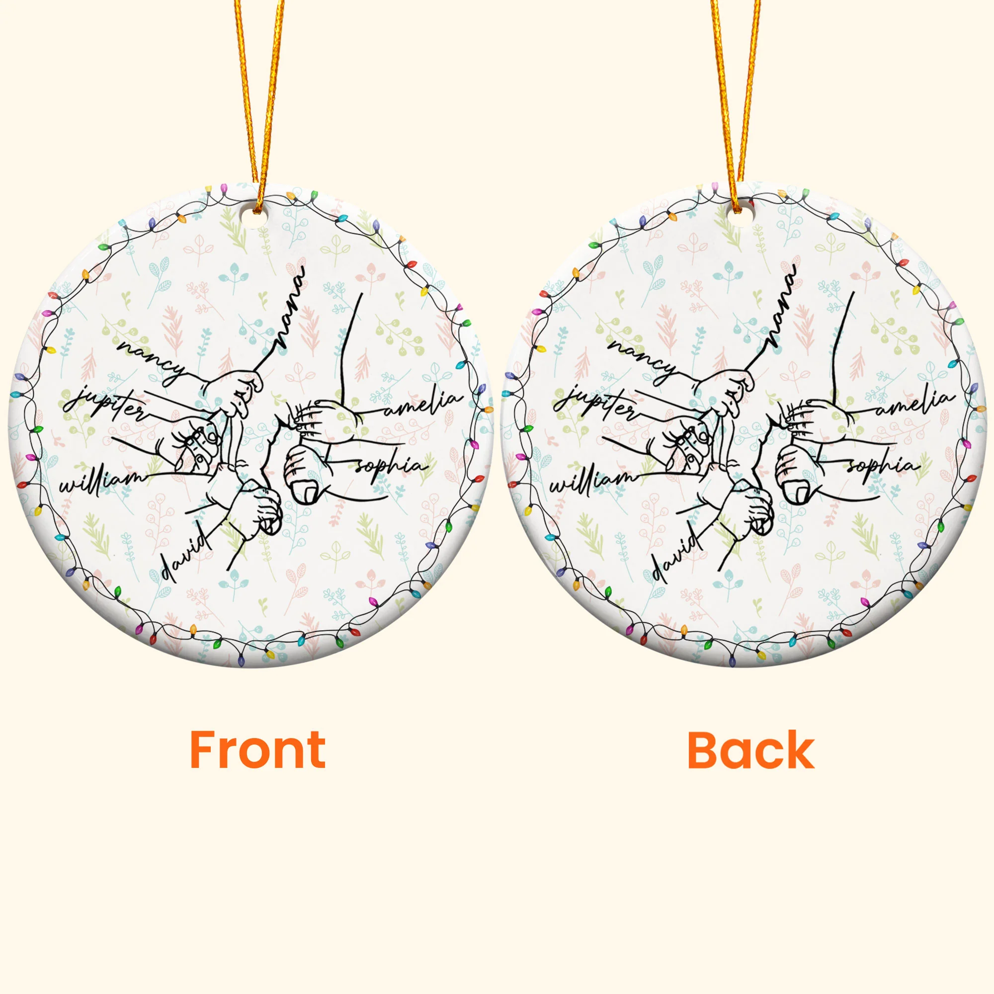 Grandma Hand Grandkids Name Christmas Light - Personalized Ceramic Ornament - Image 4