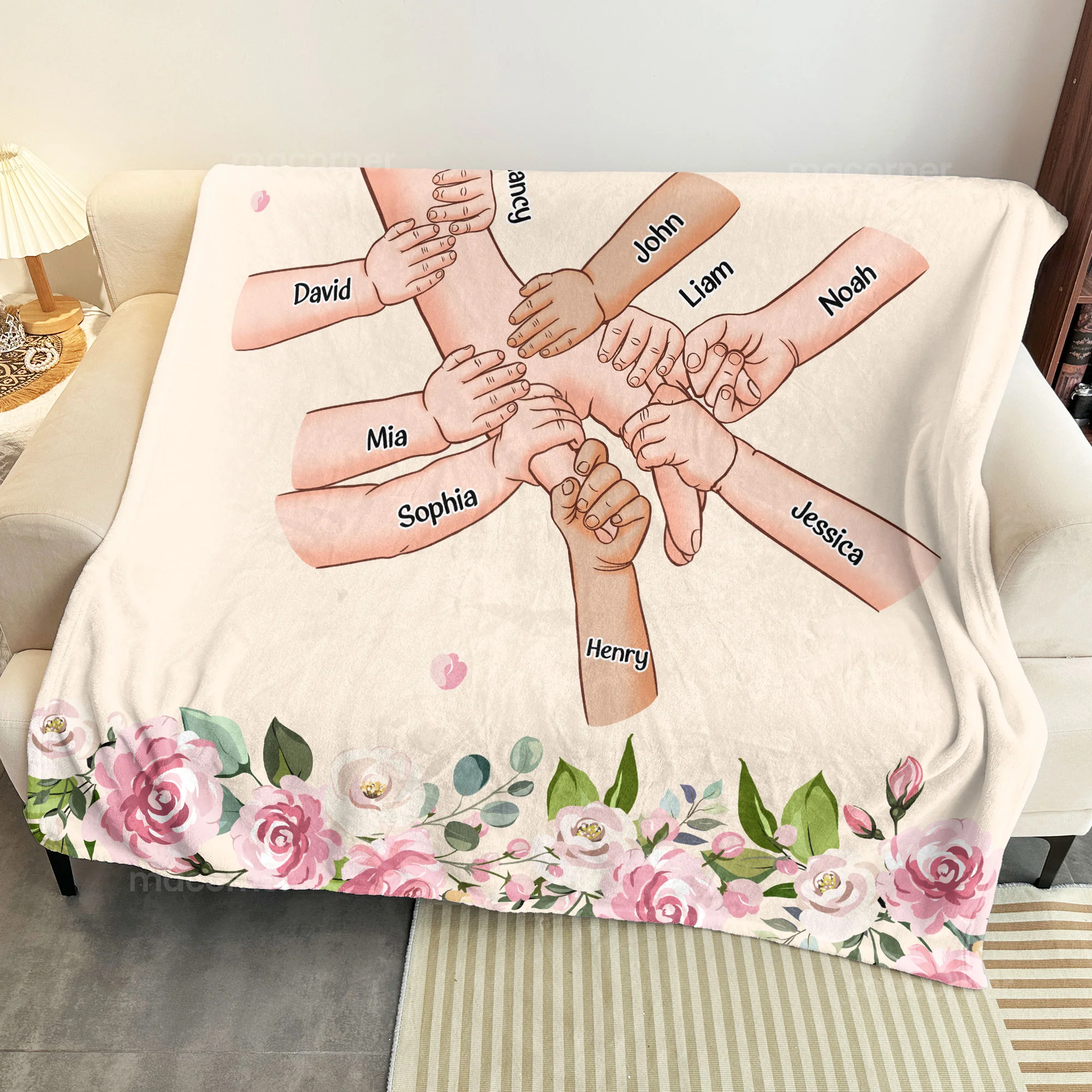 Grandma Hold Grandkids' Hands - Personalized Blanket - Image 4