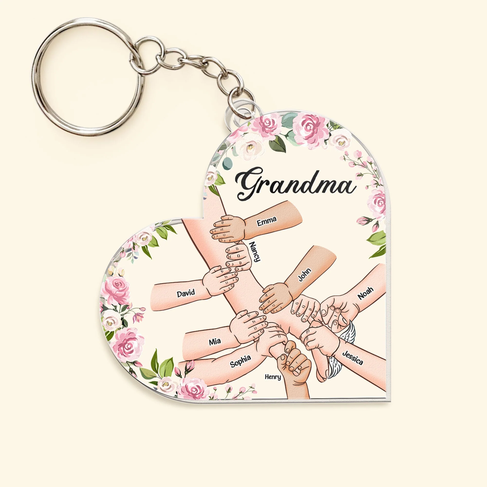 Grandma Holding Hand With Grandkids - Personalized Acrylic Keychain - Image 2