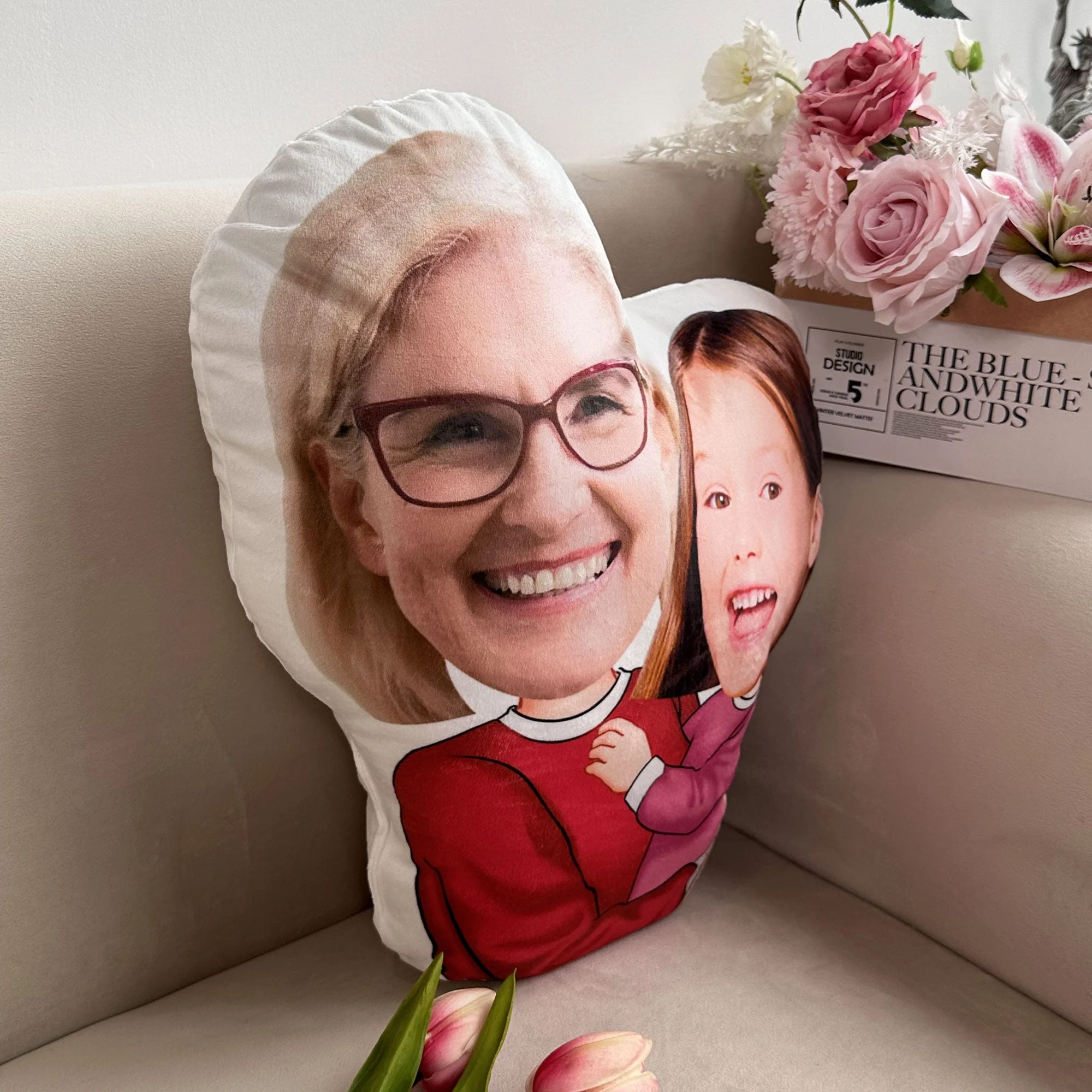 Grandma Hugging Grandkids Love - Personalized Photo Custom Shaped Pillow - Image 4
