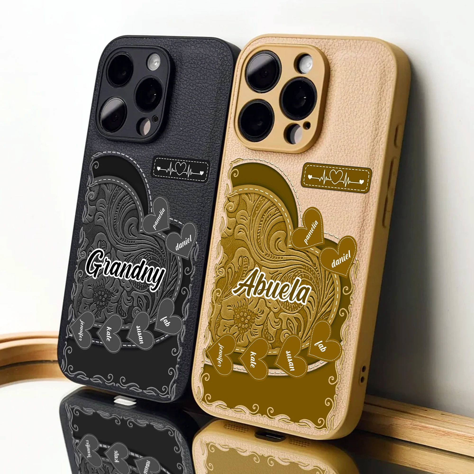 Grandma & Mom Little Sweethearts - Personalized Leather Phone Case - Image 5
