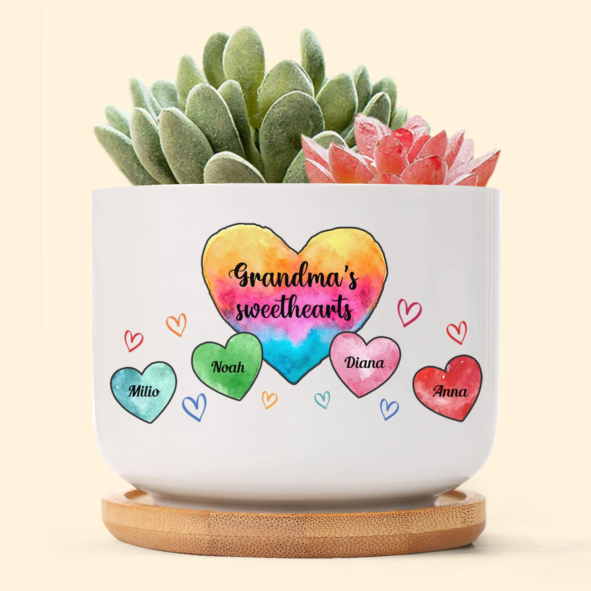Grandma Mommy Sweethearts - Personalized Ceramic Plant Pot With Tray - Image 2